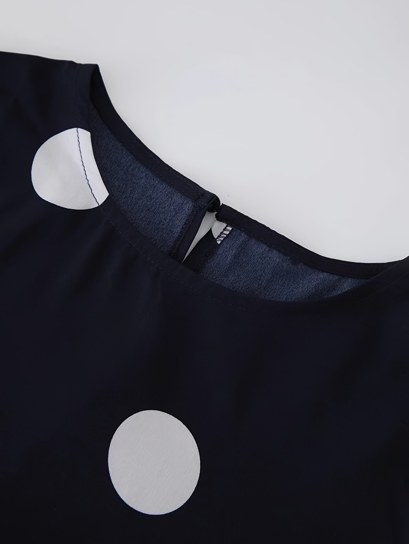 polka dot print crew neck dress elegant long sleeve belted dress womens clothing details 2