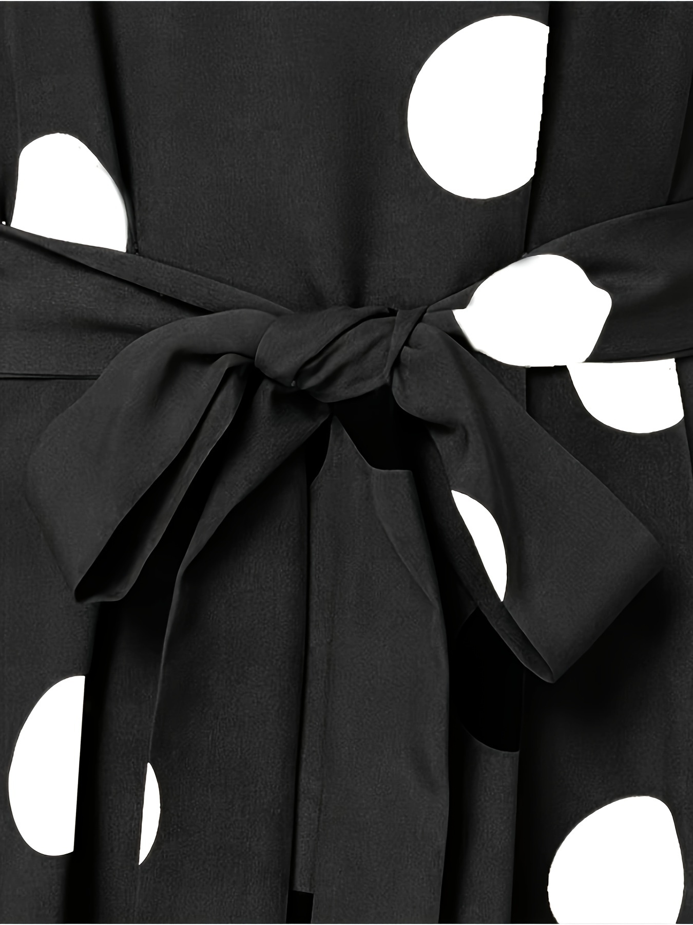 polka dot print crew neck dress elegant long sleeve belted dress womens clothing details 3