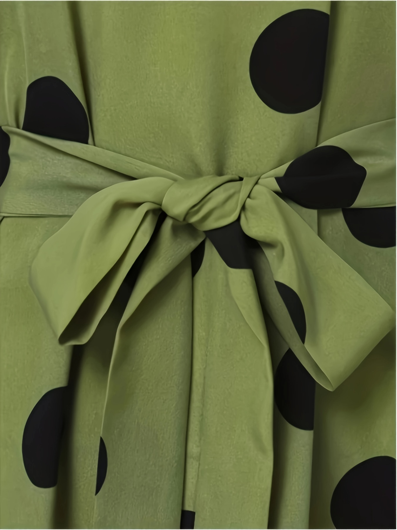 polka dot print crew neck dress elegant long sleeve belted dress womens clothing details 8
