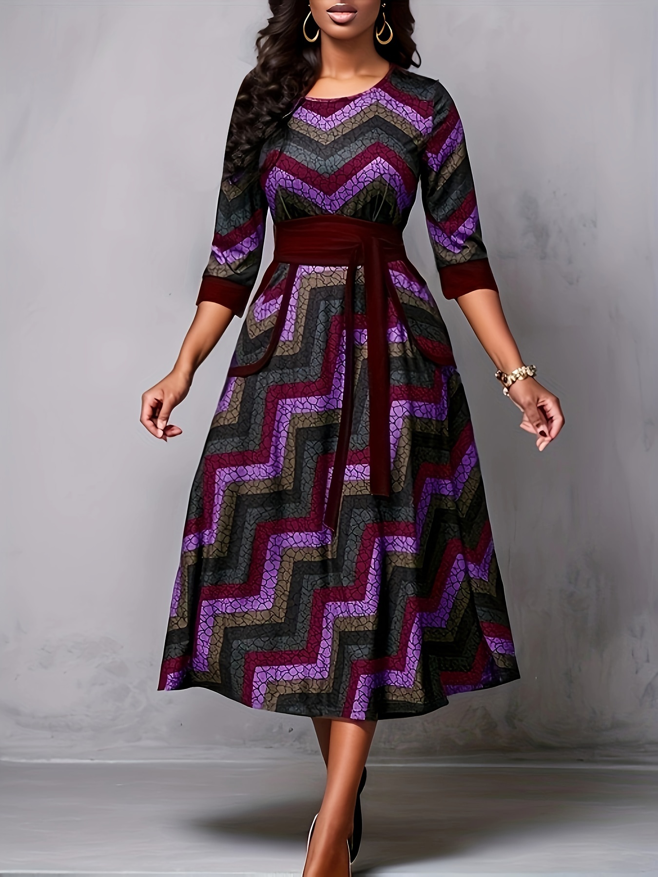 geo print tie front dress casual pocket crew neck half sleeve dress womens clothing details 0