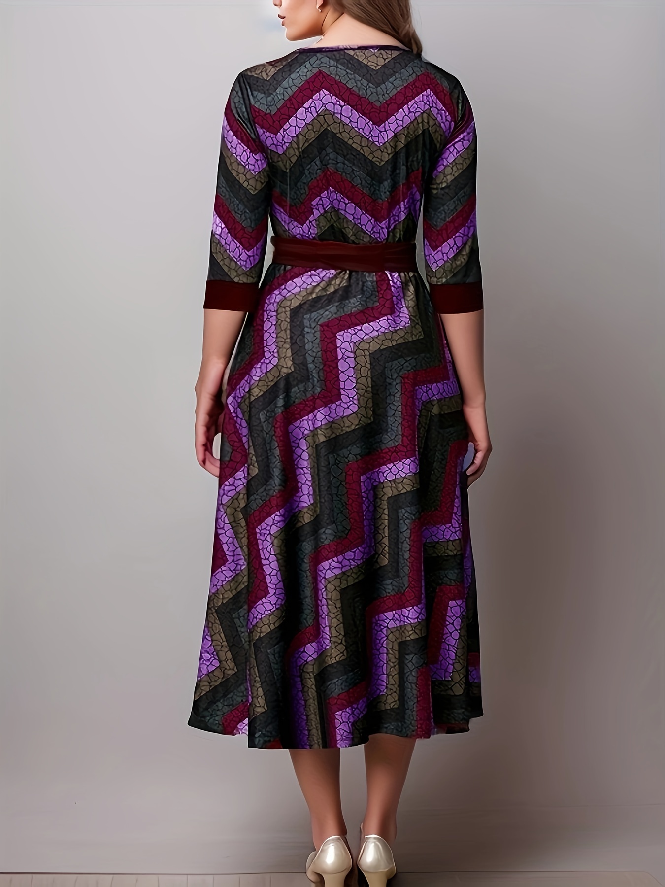 geo print tie front dress casual pocket crew neck half sleeve dress womens clothing details 2