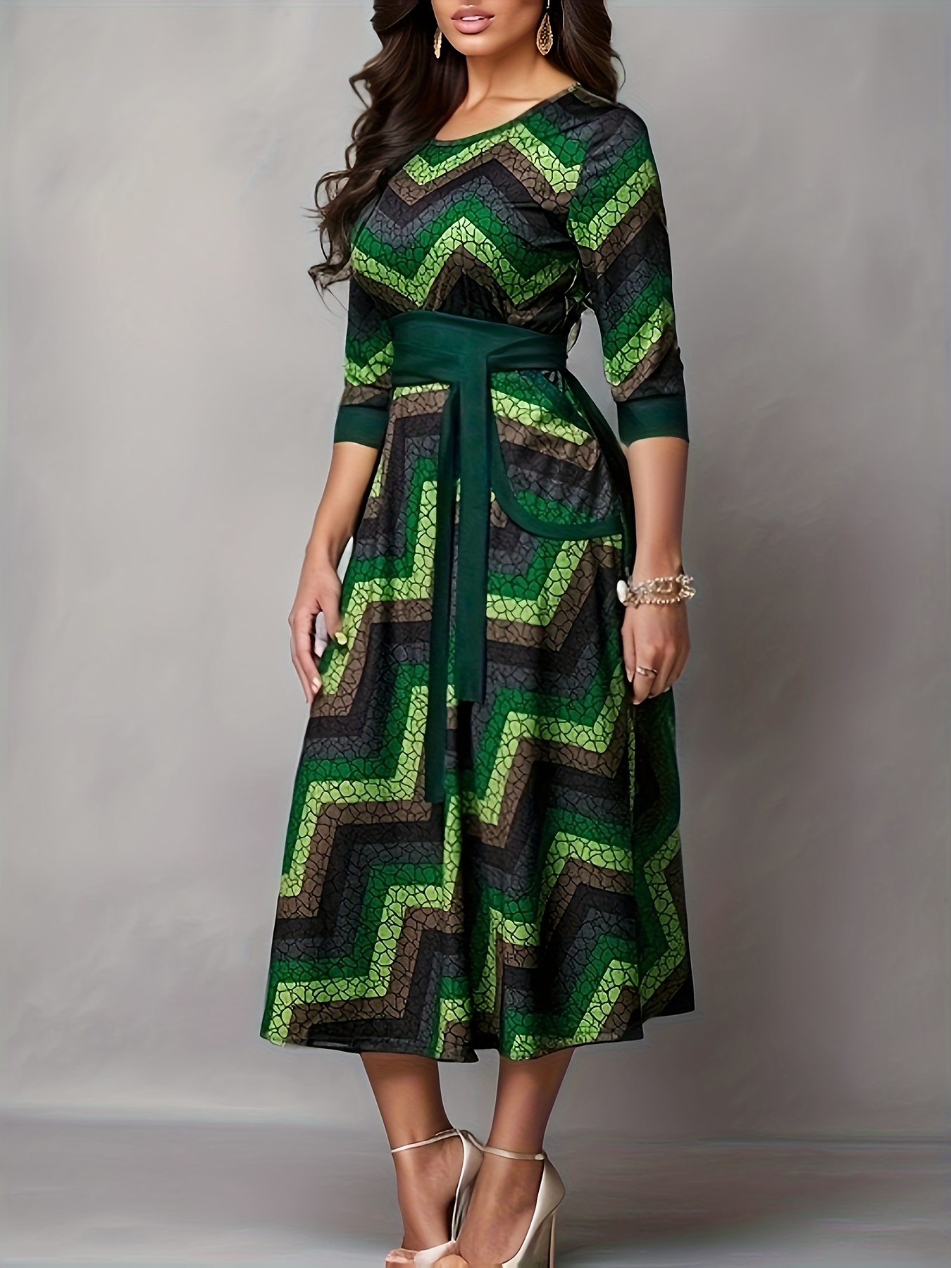 geo print tie front dress casual pocket crew neck half sleeve dress womens clothing details 3