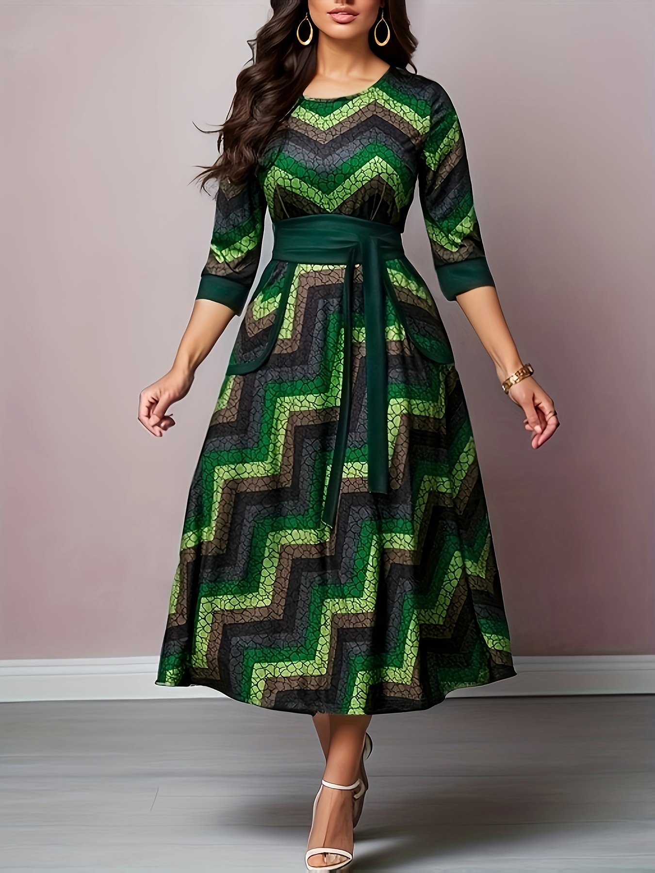 geo print tie front dress casual pocket crew neck half sleeve dress womens clothing details 4