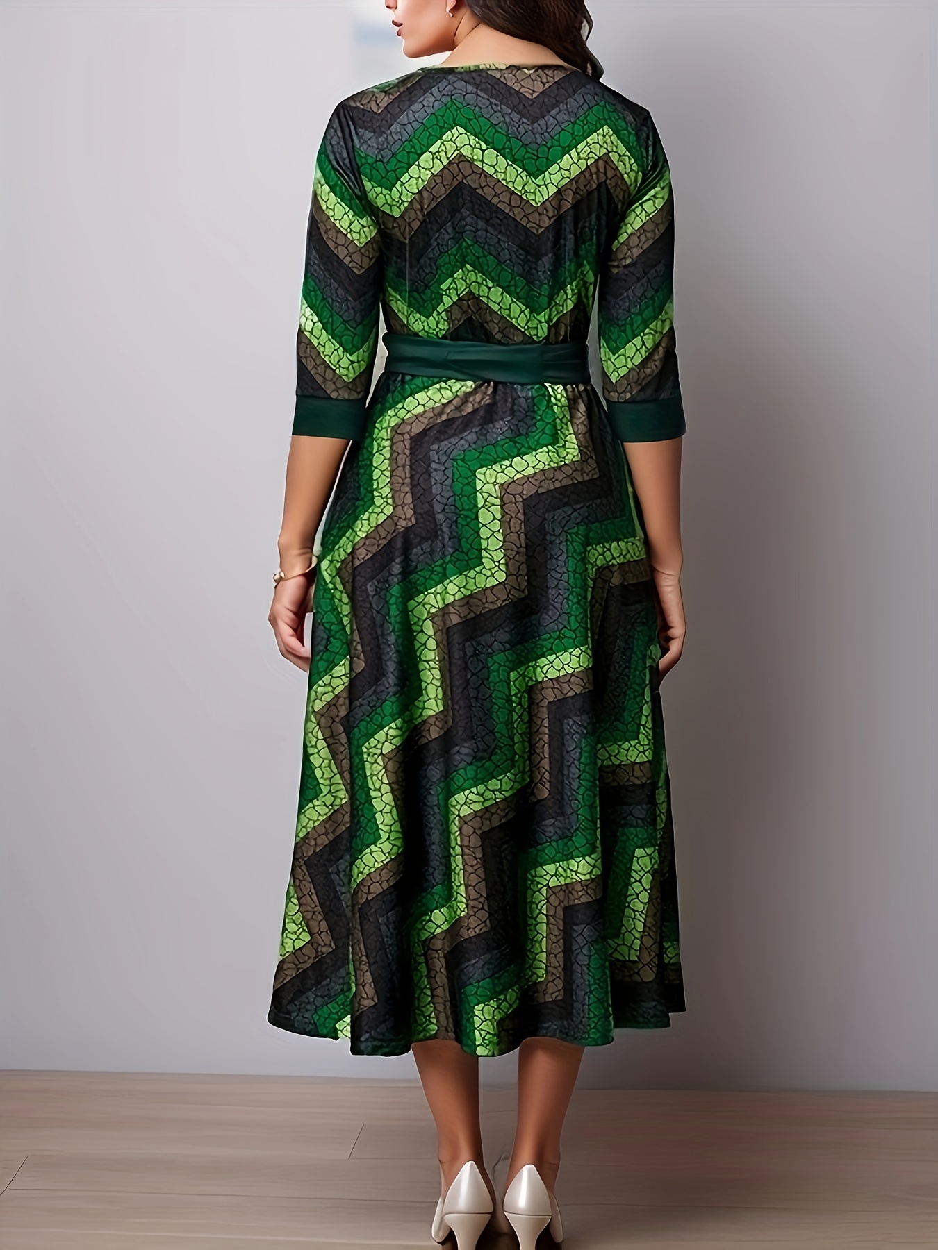 geo print tie front dress casual pocket crew neck half sleeve dress womens clothing details 5