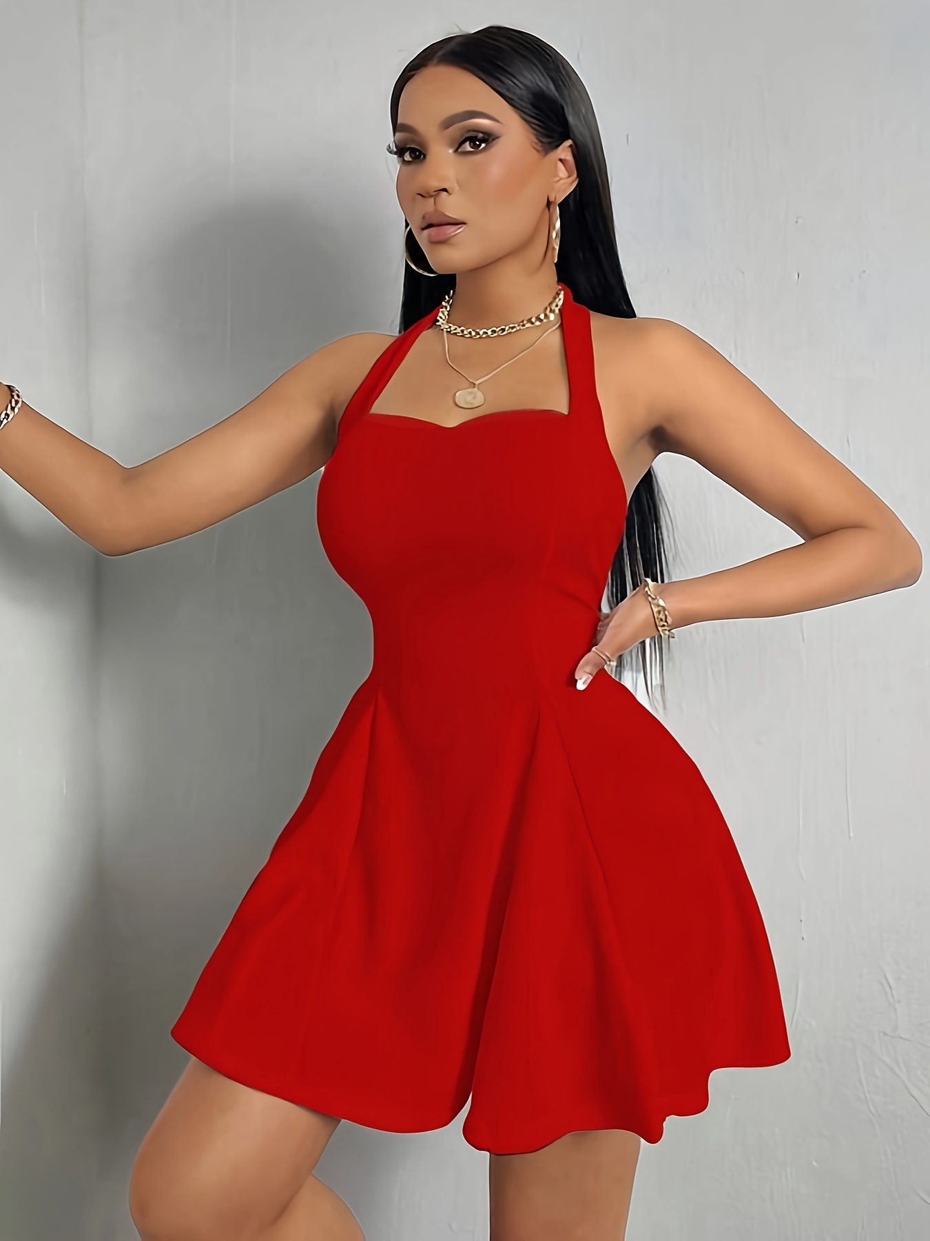 solid halter neck dress elegant sleeveless dress for party banquet womens clothing details 4