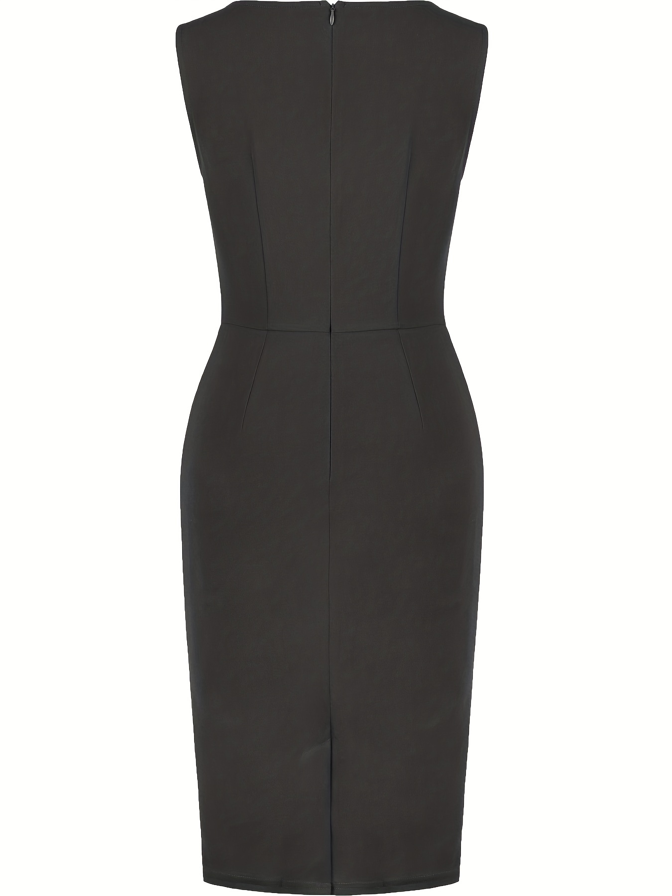 ruched pencil dress elegant crew neck sleeveless work office dress womens clothing details 1