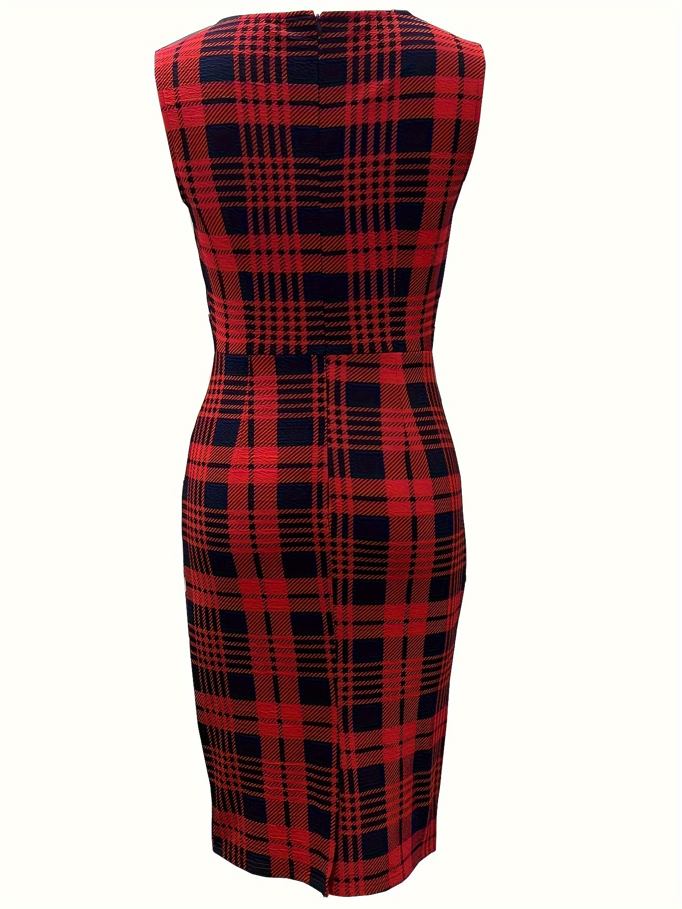 ruched pencil dress elegant crew neck sleeveless work office dress womens clothing details 6