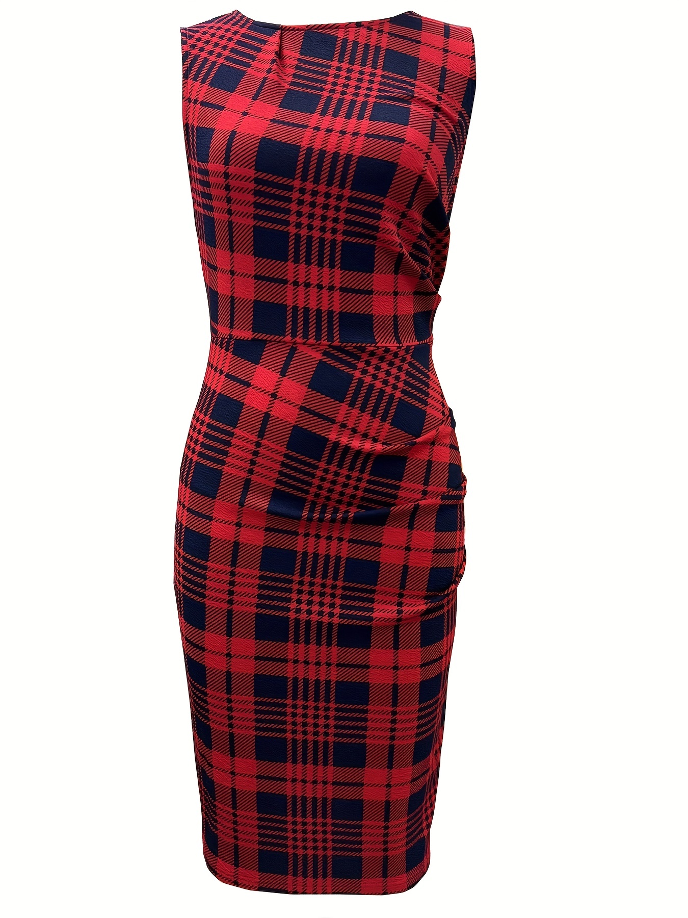 ruched pencil dress elegant crew neck sleeveless work office dress womens clothing details 7