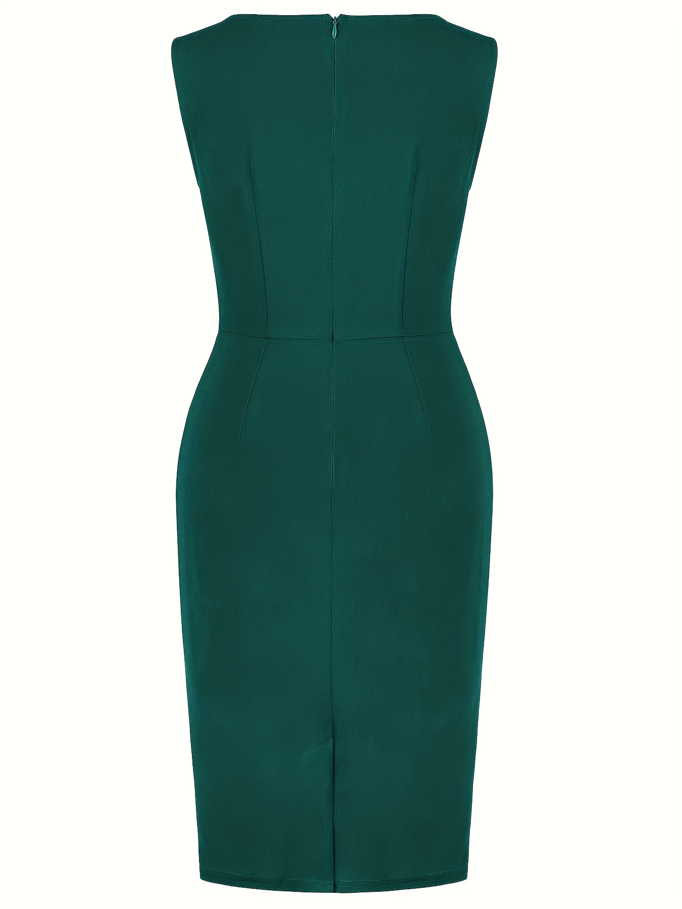 ruched pencil dress elegant crew neck sleeveless work office dress womens clothing details 11