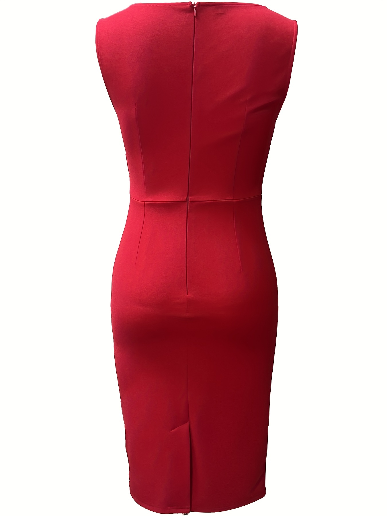 ruched pencil dress elegant crew neck sleeveless work office dress womens clothing details 16