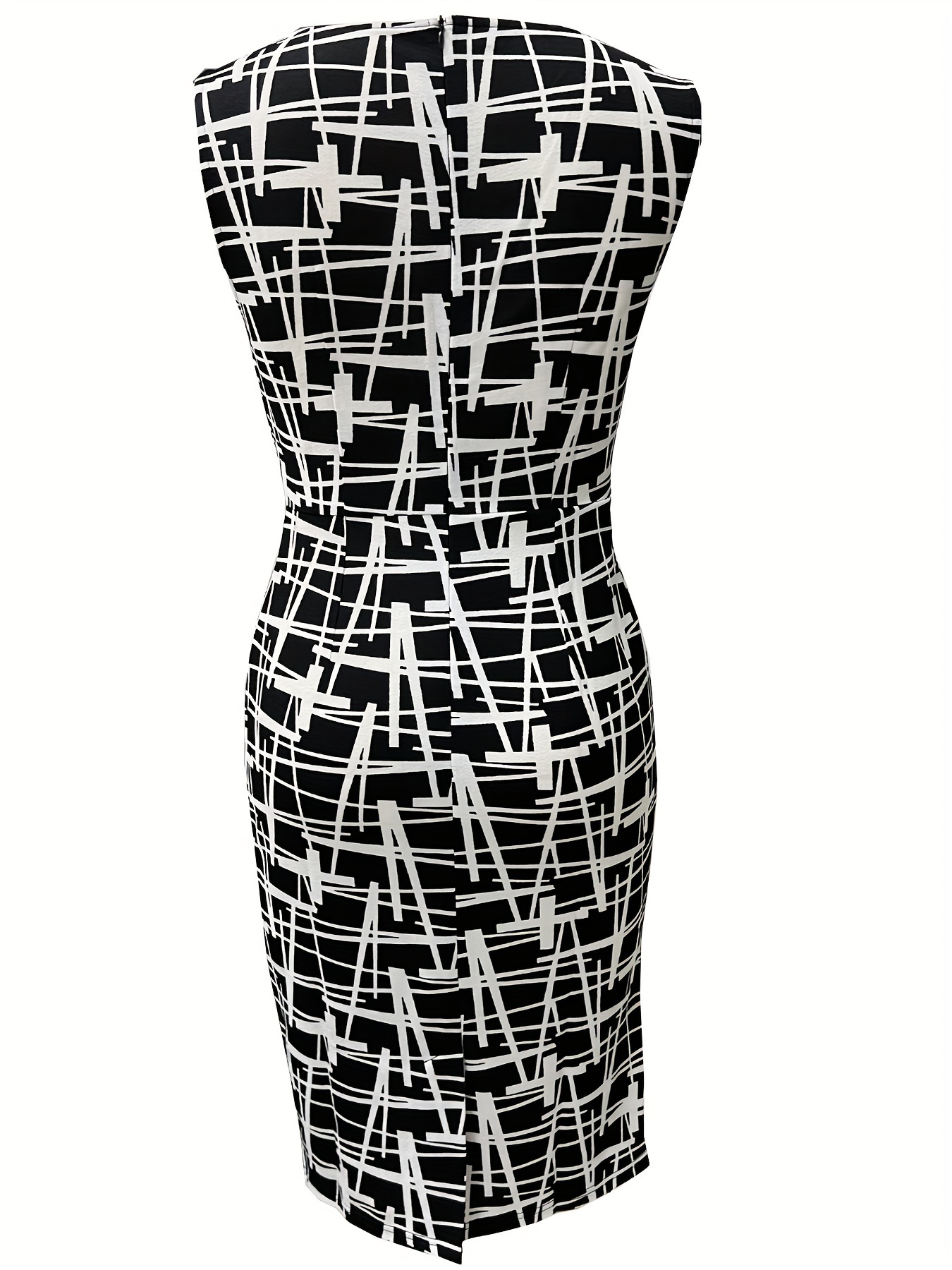 ruched pencil dress elegant crew neck sleeveless work office dress womens clothing details 31