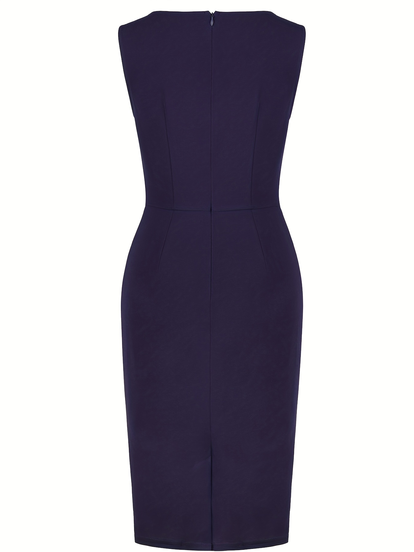 ruched pencil dress elegant crew neck sleeveless work office dress womens clothing details 35