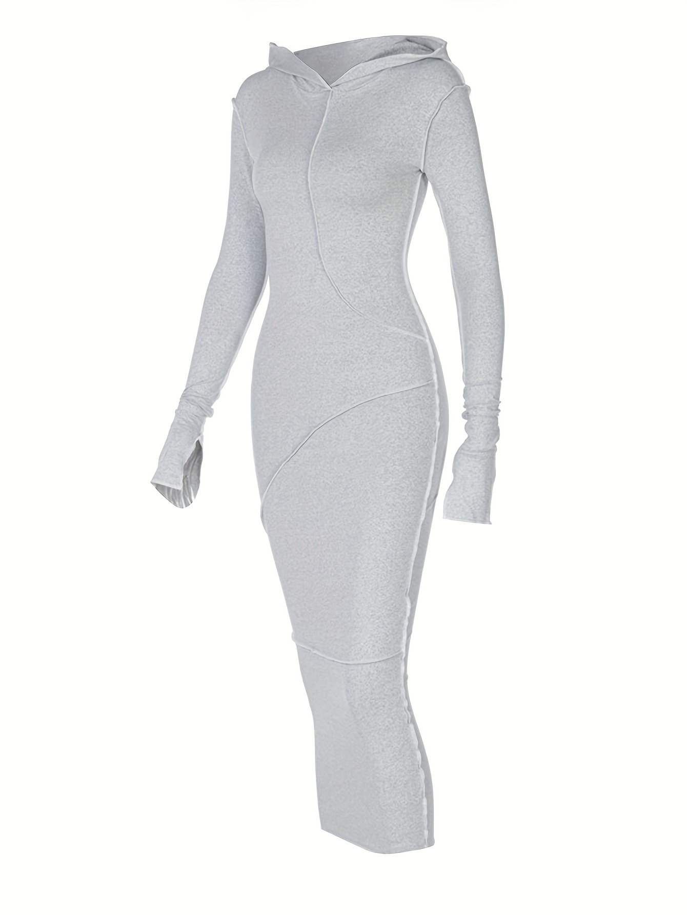 stitching hooded dress casual long sleeve maxi dress womens clothing details 3