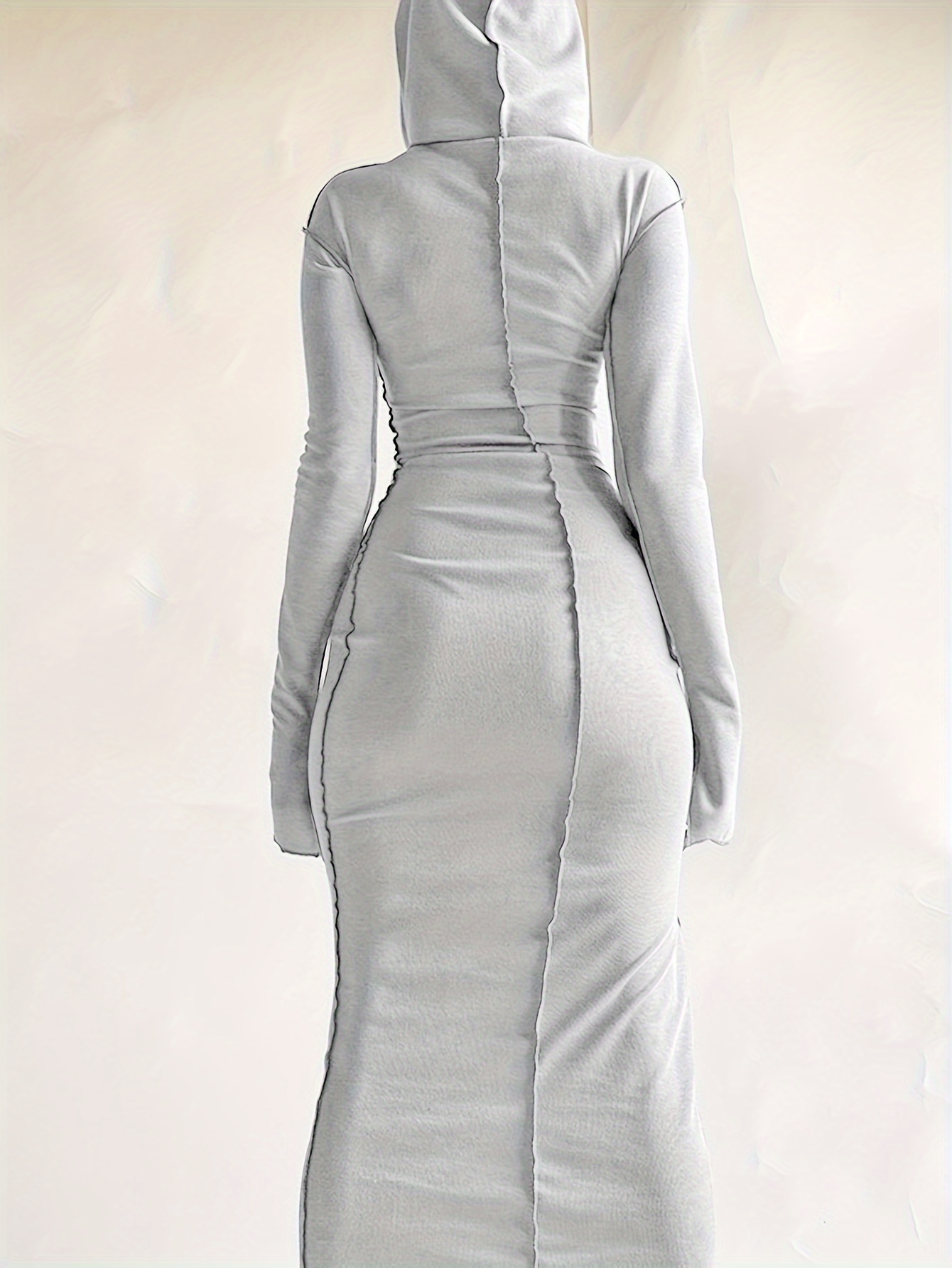 stitching hooded dress casual long sleeve maxi dress womens clothing details 6