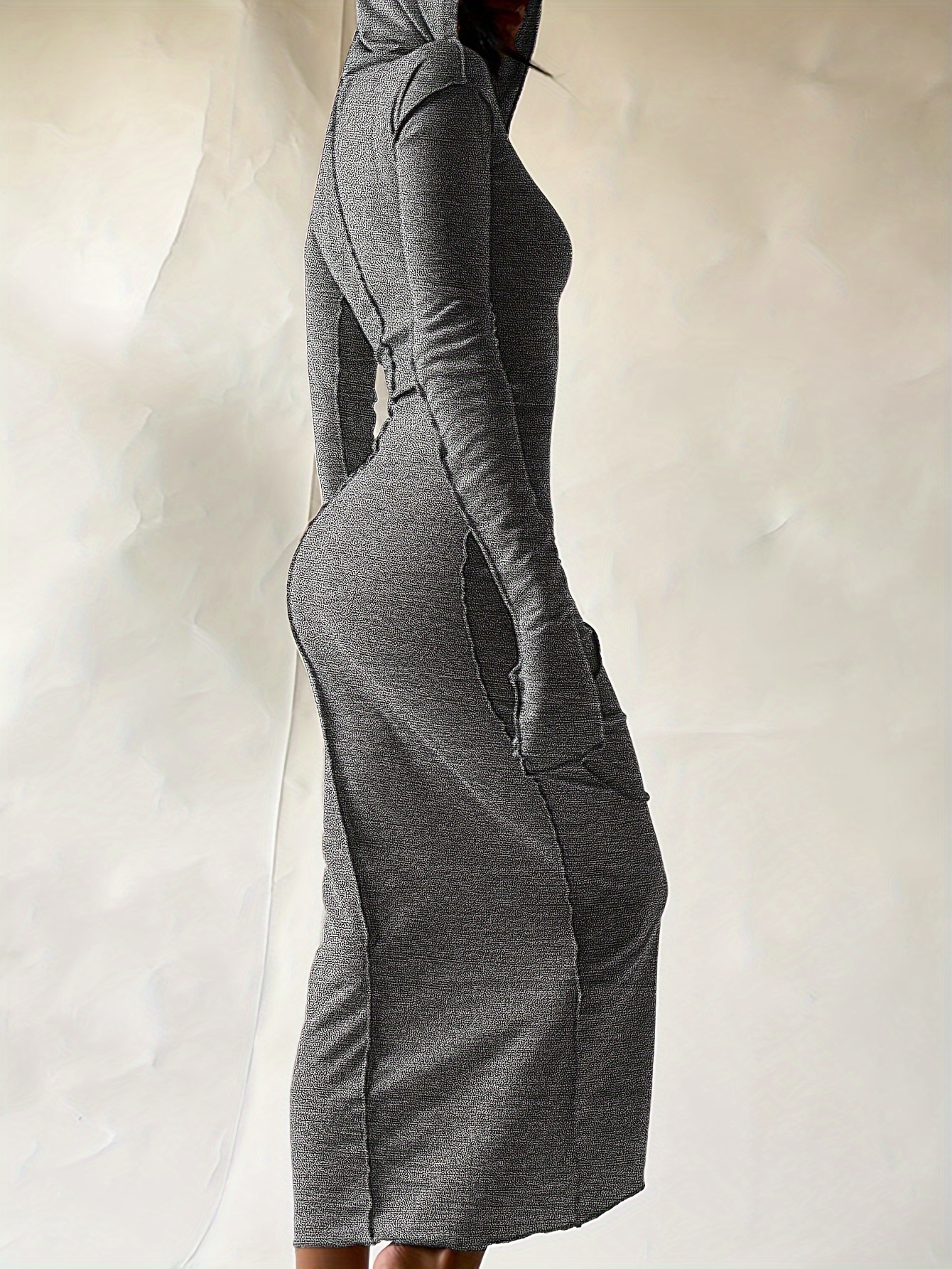 stitching hooded dress casual long sleeve maxi dress womens clothing details 14