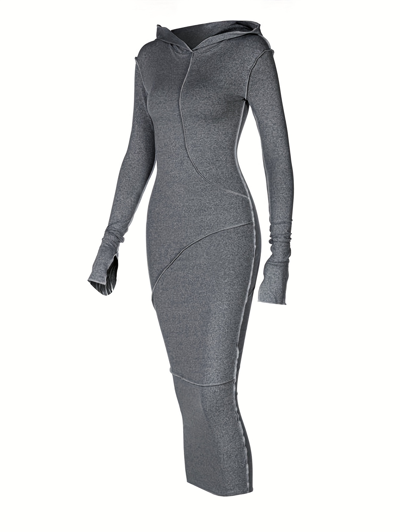 stitching hooded dress casual long sleeve maxi dress womens clothing details 16