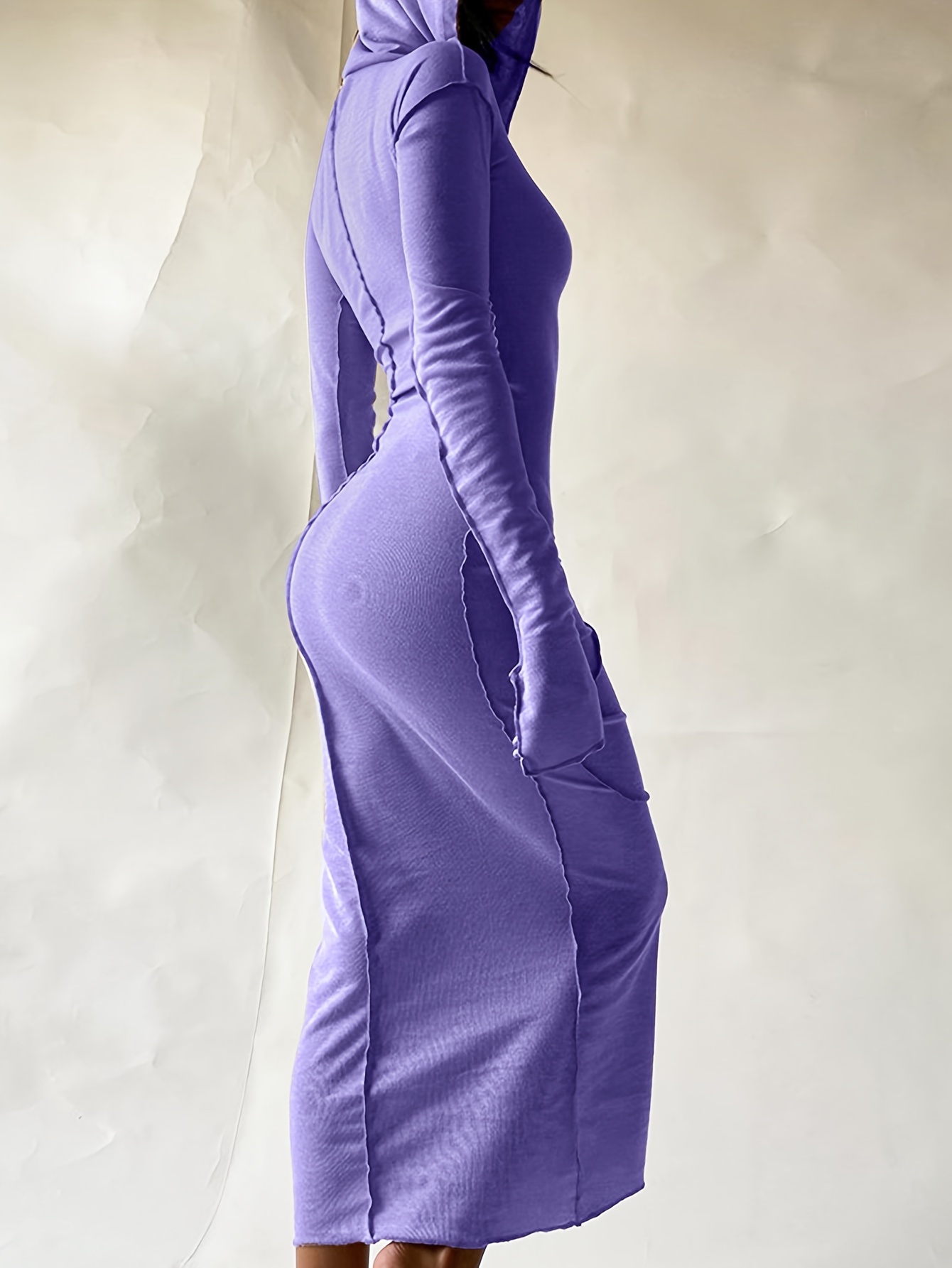 stitching hooded dress casual long sleeve maxi dress womens clothing details 24