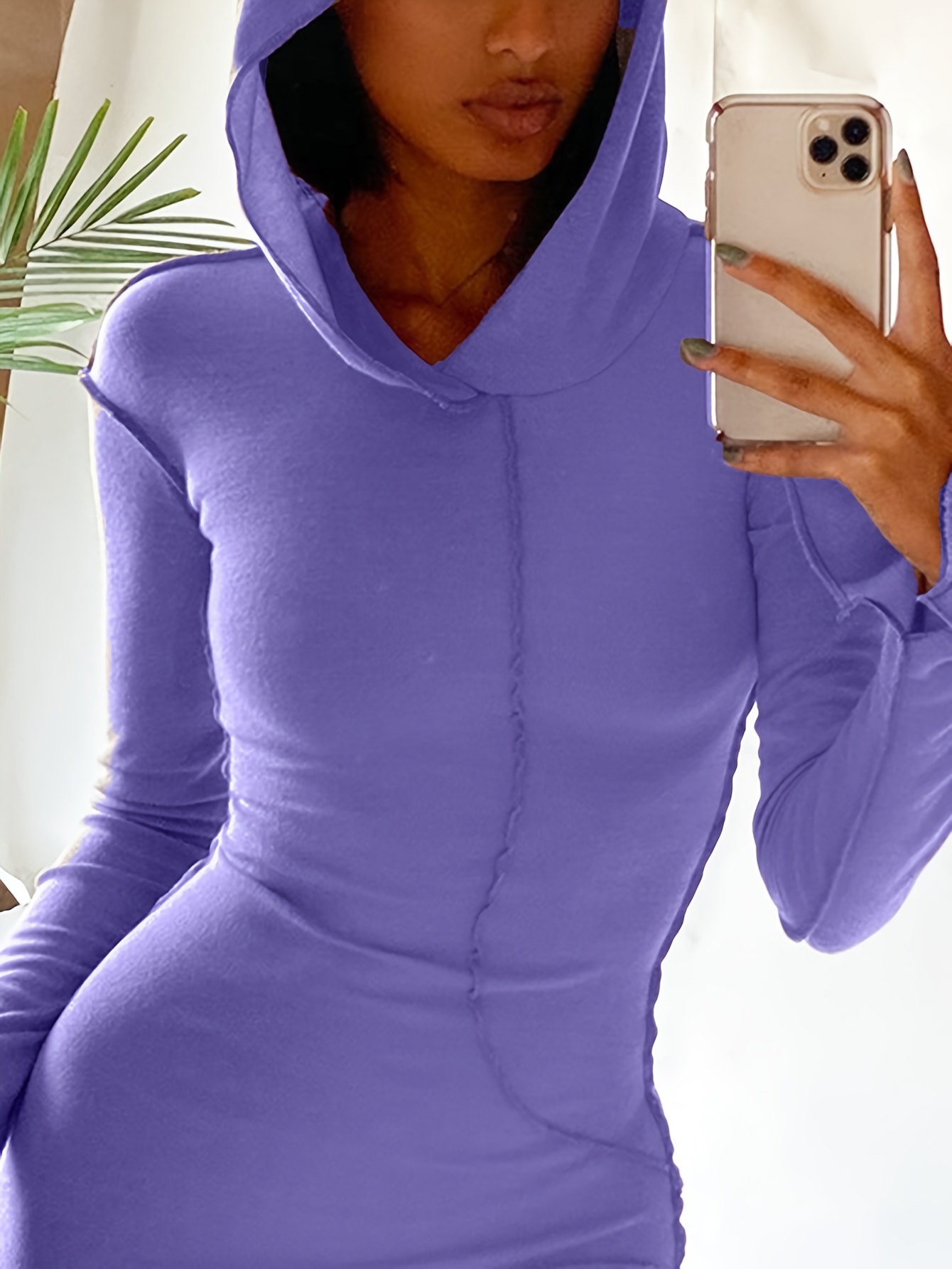 stitching hooded dress casual long sleeve maxi dress womens clothing details 25