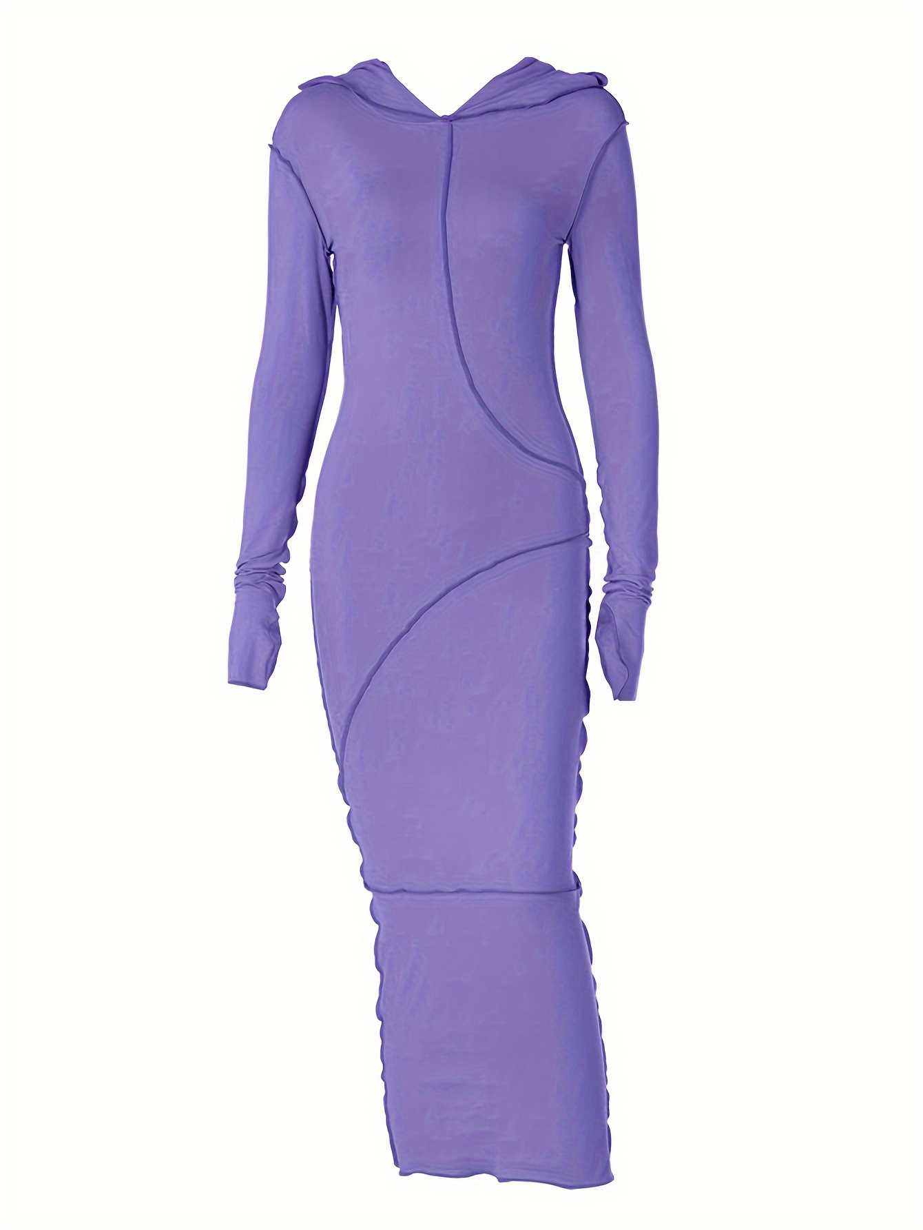 stitching hooded dress casual long sleeve maxi dress womens clothing details 26