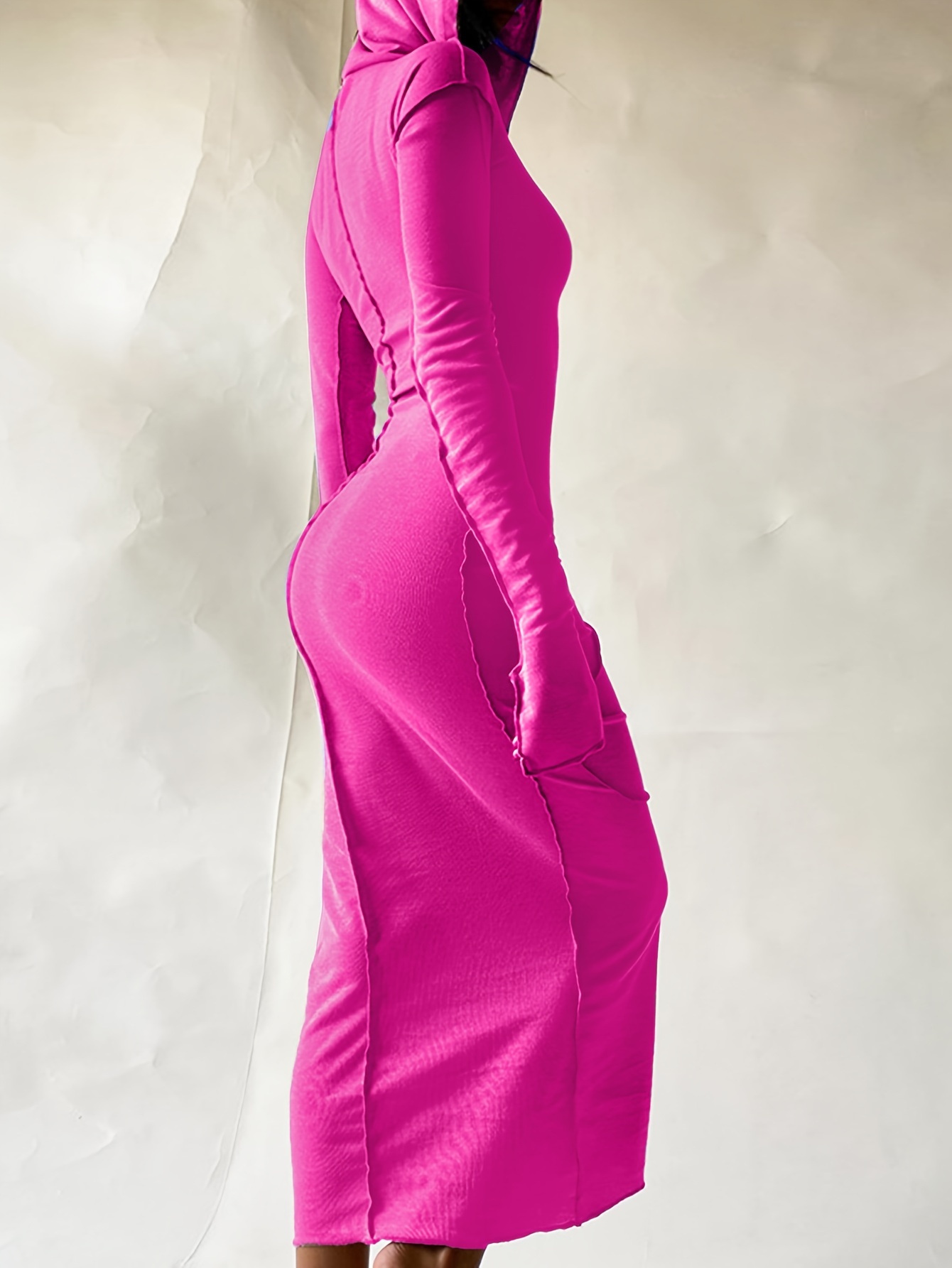 stitching hooded dress casual long sleeve maxi dress womens clothing details 34