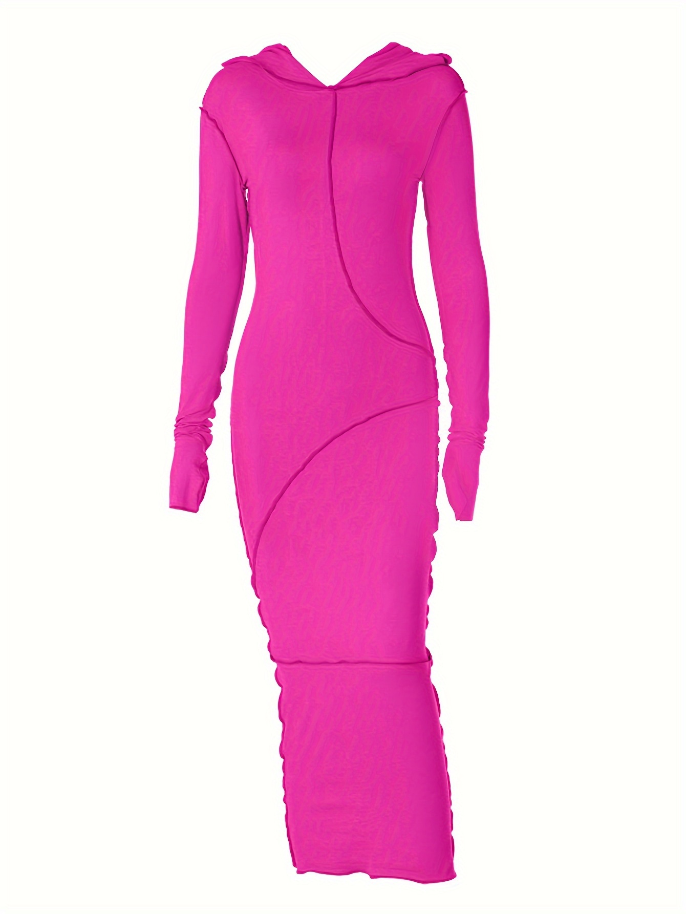 stitching hooded dress casual long sleeve maxi dress womens clothing details 36