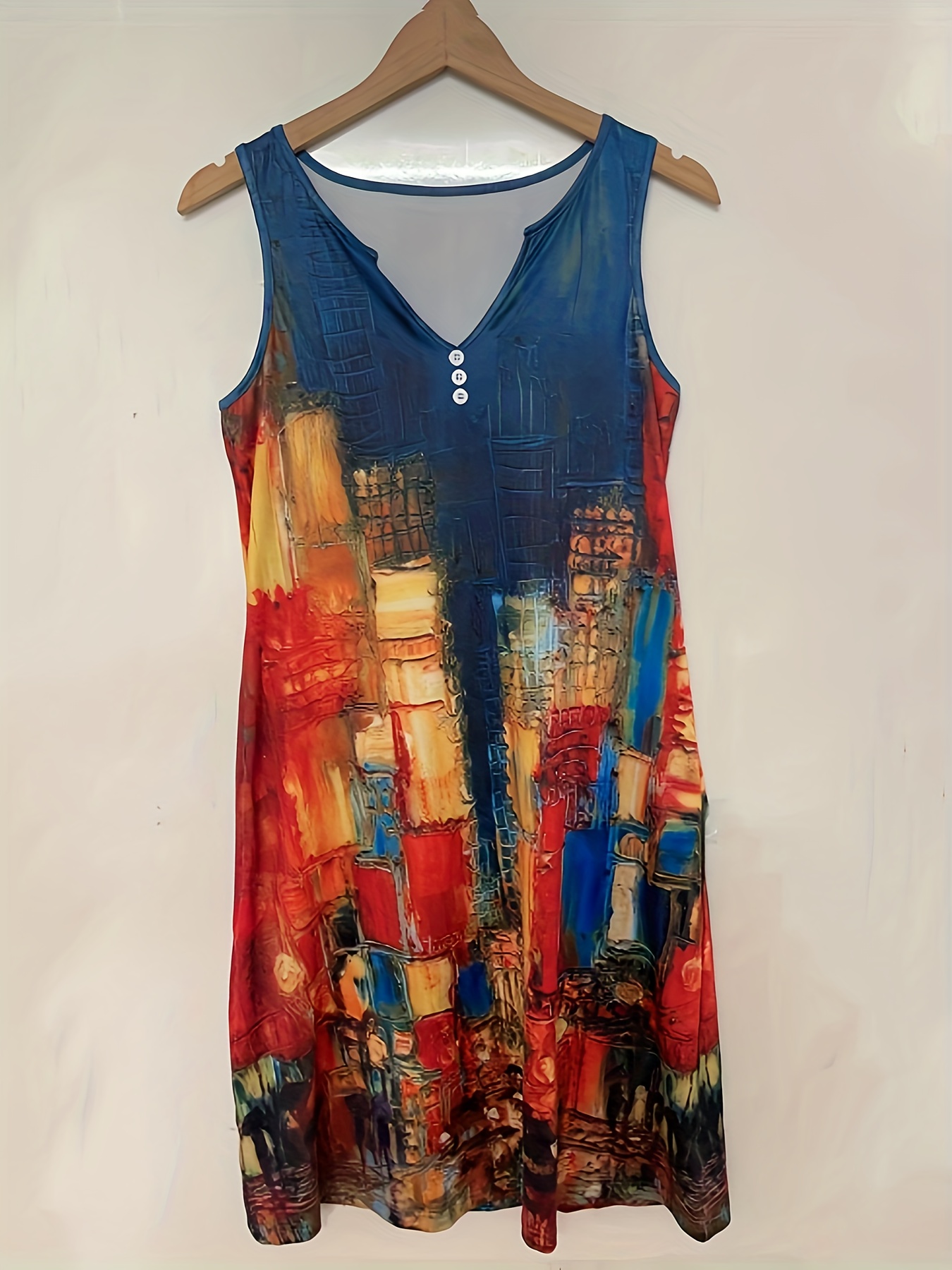 floral print sleeveless dress casual notched neck midi dress womens clothing details 8