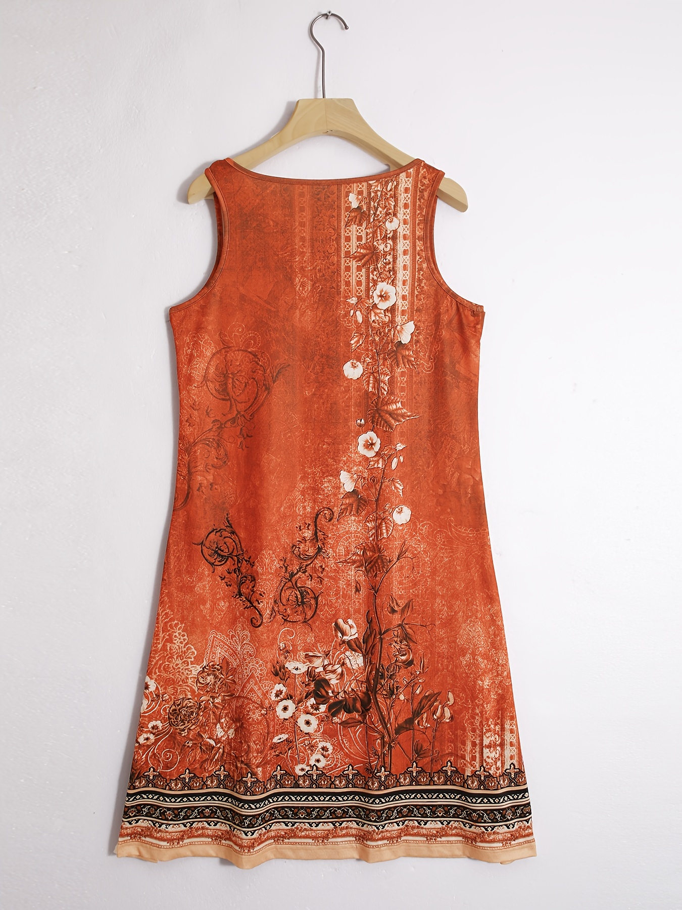 floral print sleeveless dress casual notched neck midi dress womens clothing details 10
