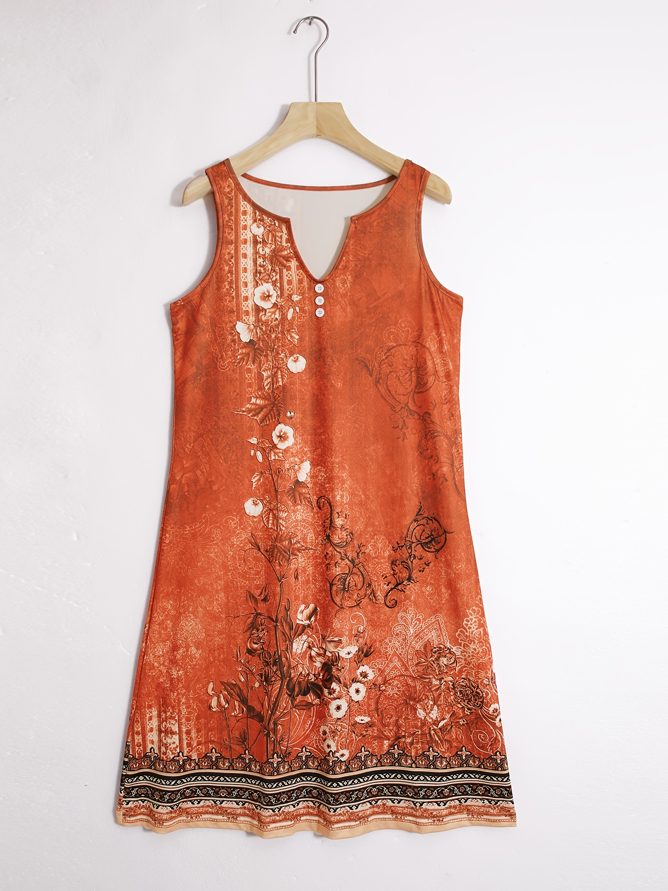 floral print sleeveless dress casual notched neck midi dress womens clothing details 11