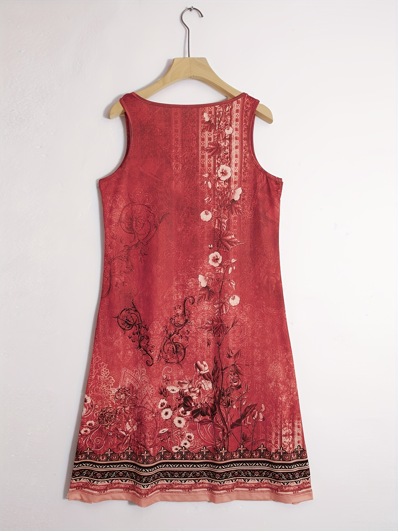 floral print sleeveless dress casual notched neck midi dress womens clothing details 14
