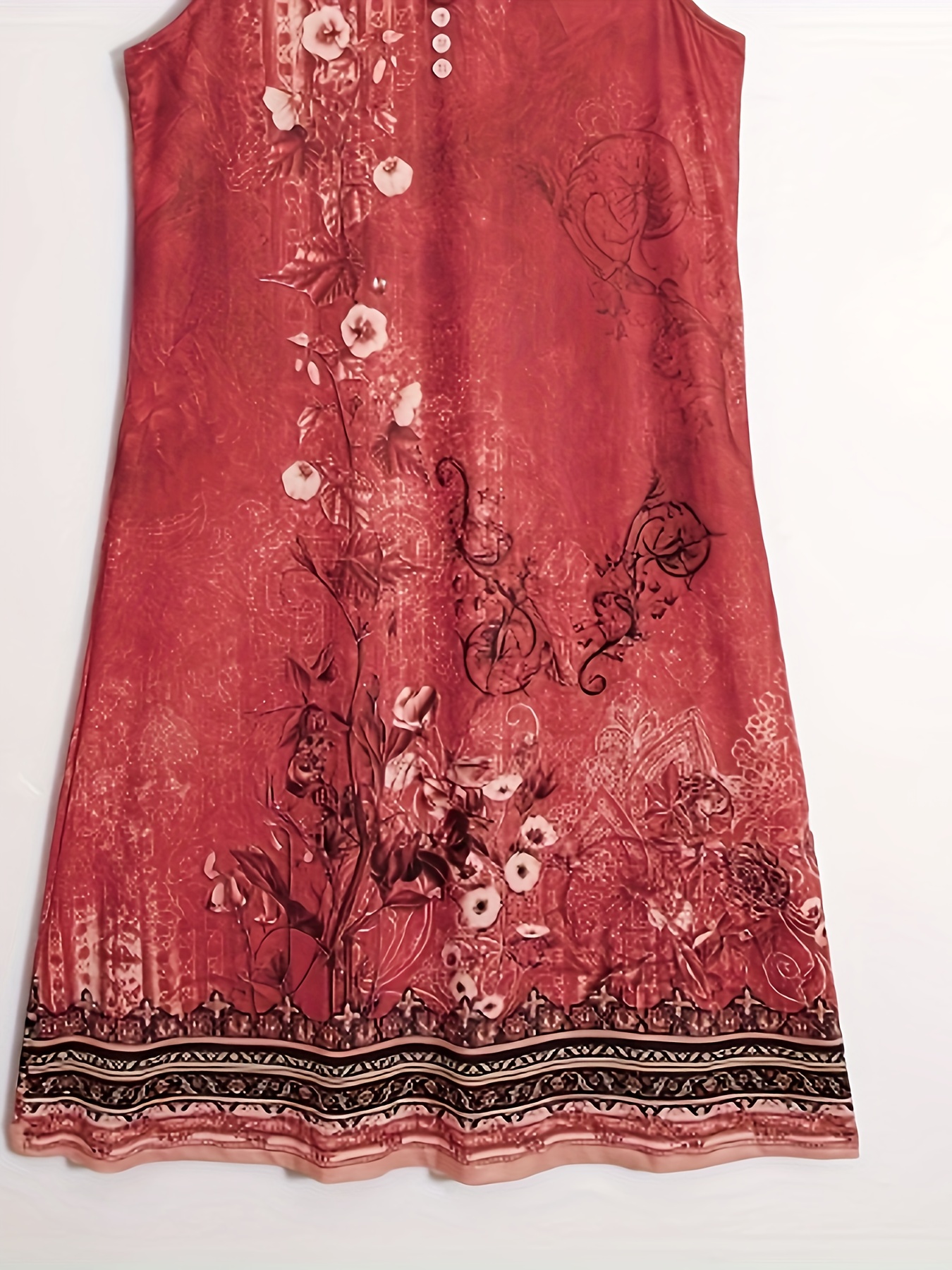 floral print sleeveless dress casual notched neck midi dress womens clothing details 15