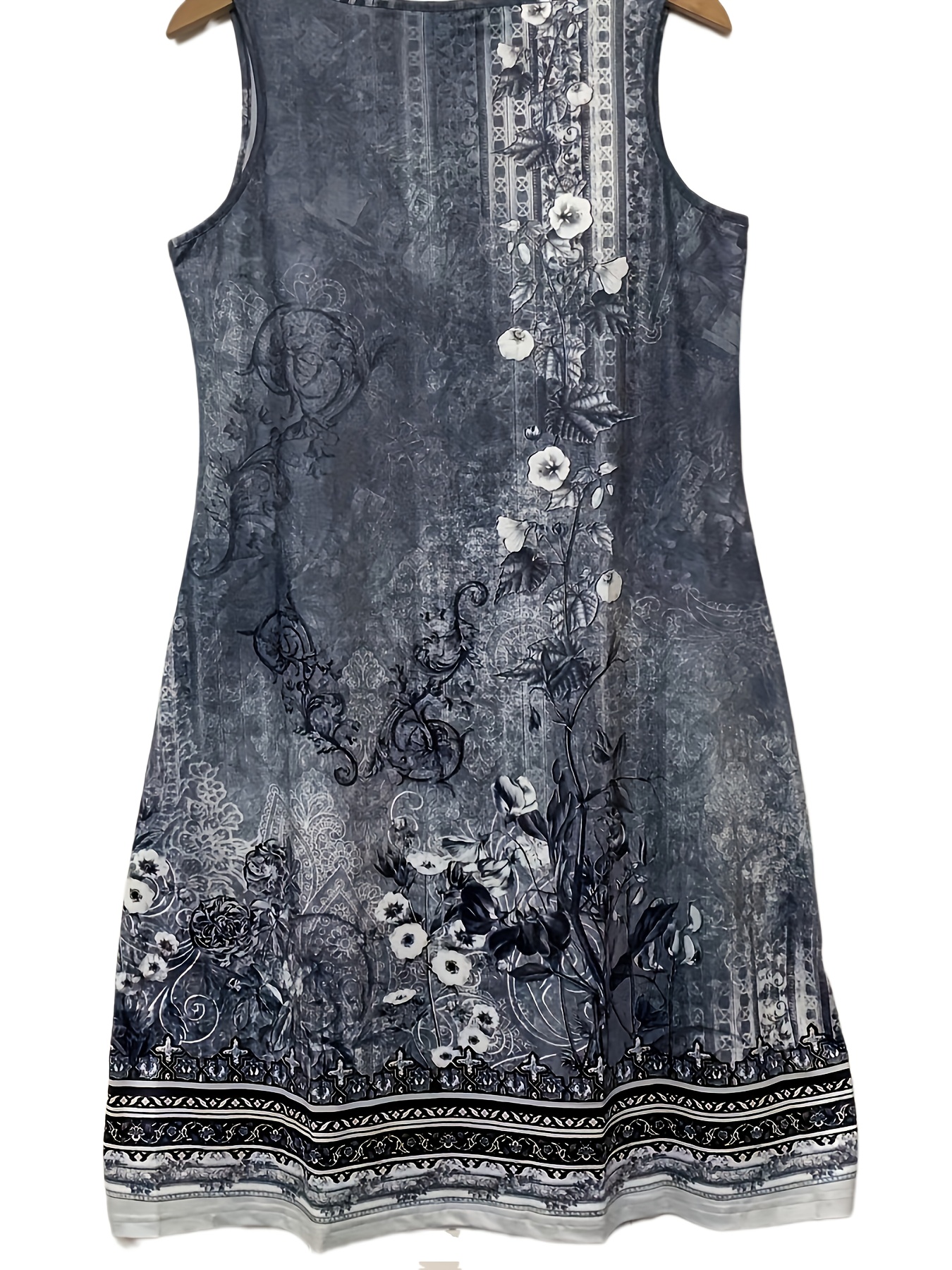 floral print sleeveless dress casual notched neck midi dress womens clothing details 17
