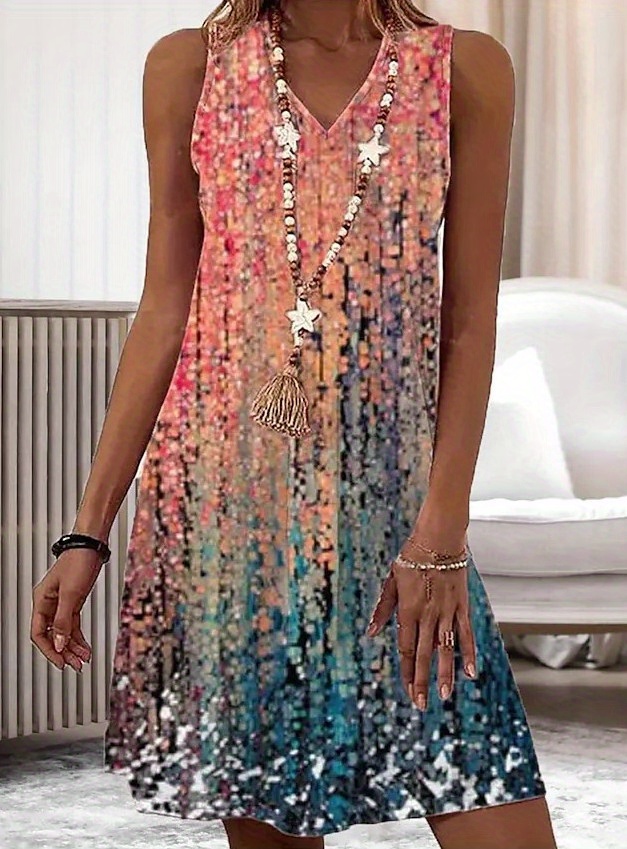 gradient v neck tank dress casual sleeveless summer midi dress womens clothing details 0