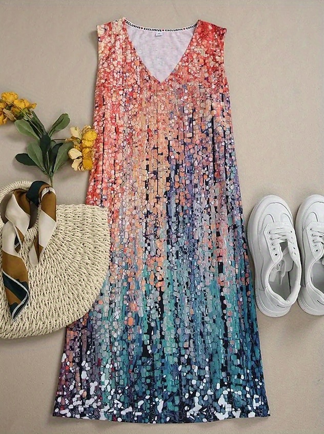 gradient v neck tank dress casual sleeveless summer midi dress womens clothing details 1
