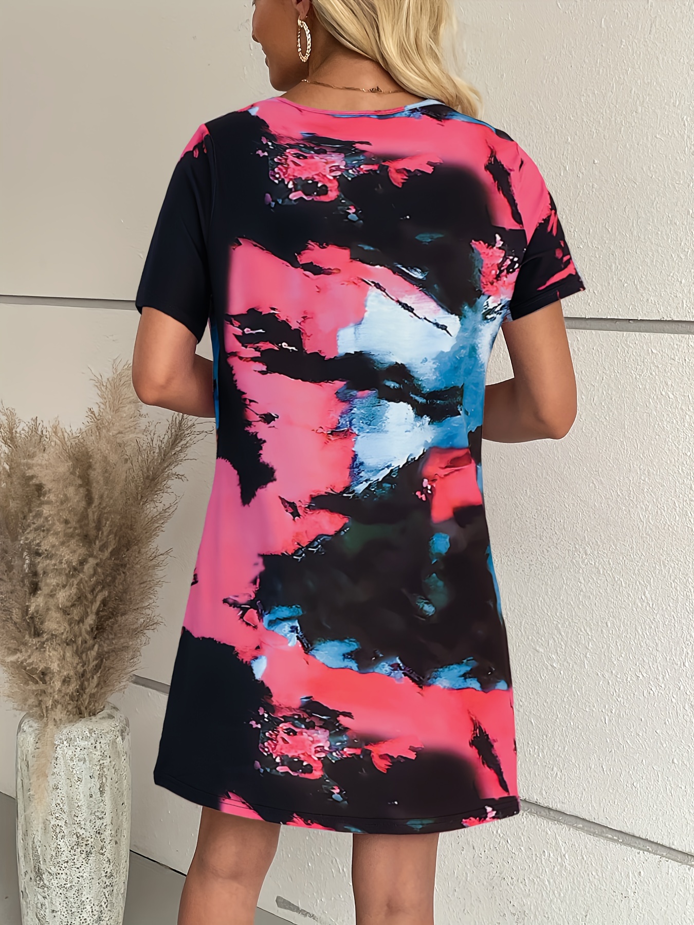 tie dye t shirt dress casual crew neck short sleeve mini dress womens clothing details 4