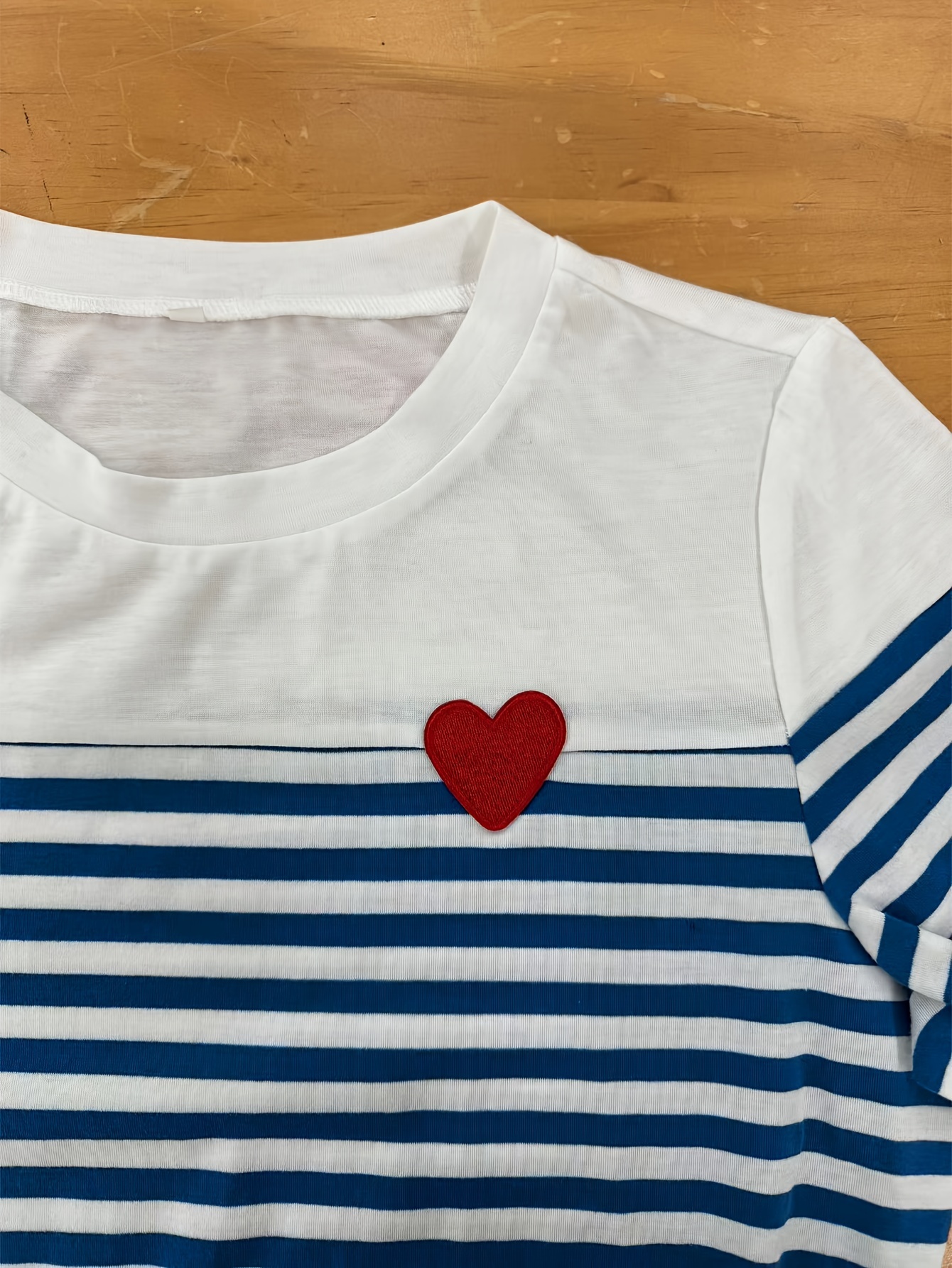stripe heart print tee dress casual crew neck short sleeve dress womens clothing details 2