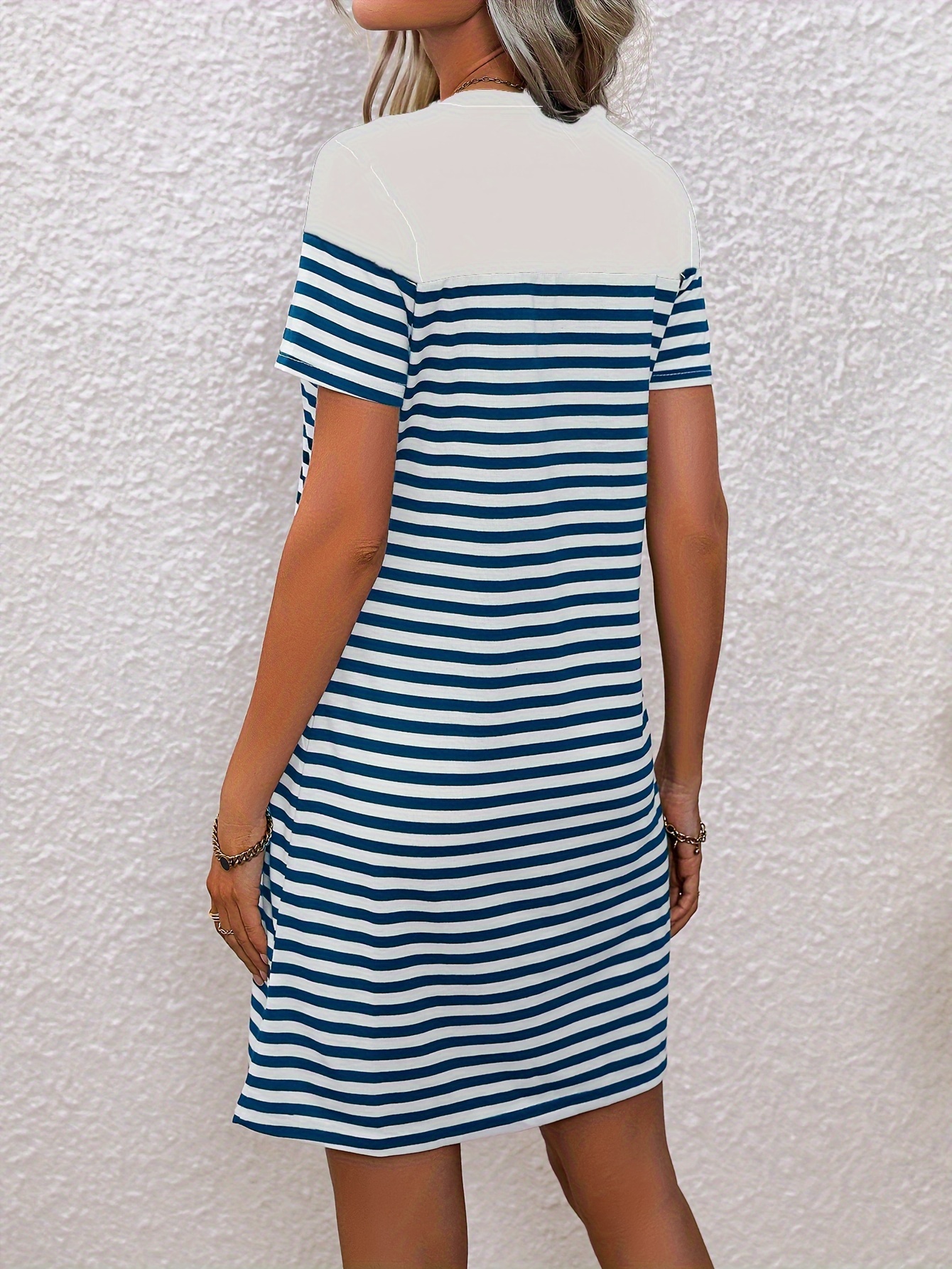 stripe heart print tee dress casual crew neck short sleeve dress womens clothing details 4