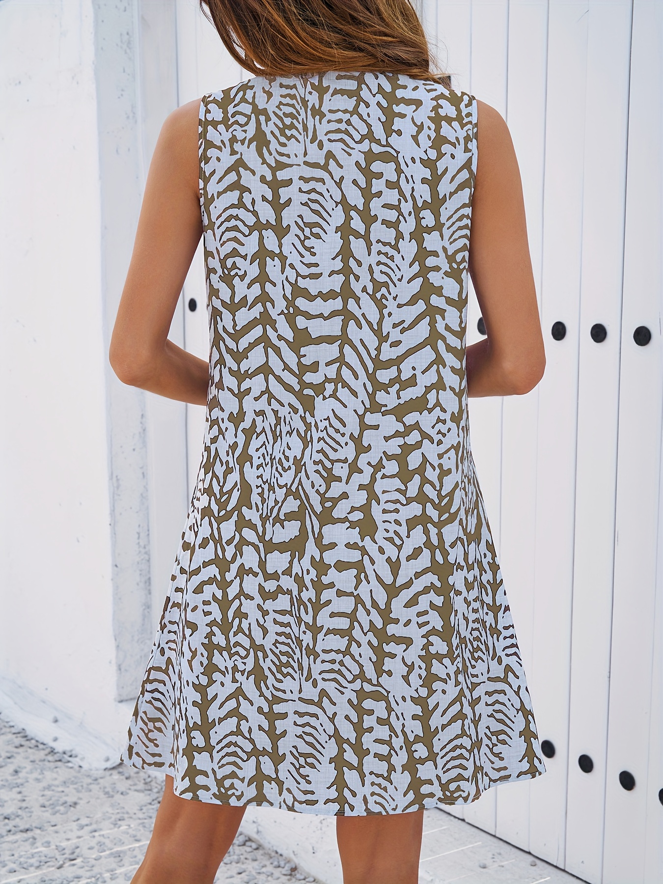 allover keyhole crew neck dress elegant sleeveless dress for spring summer womens clothing details 19