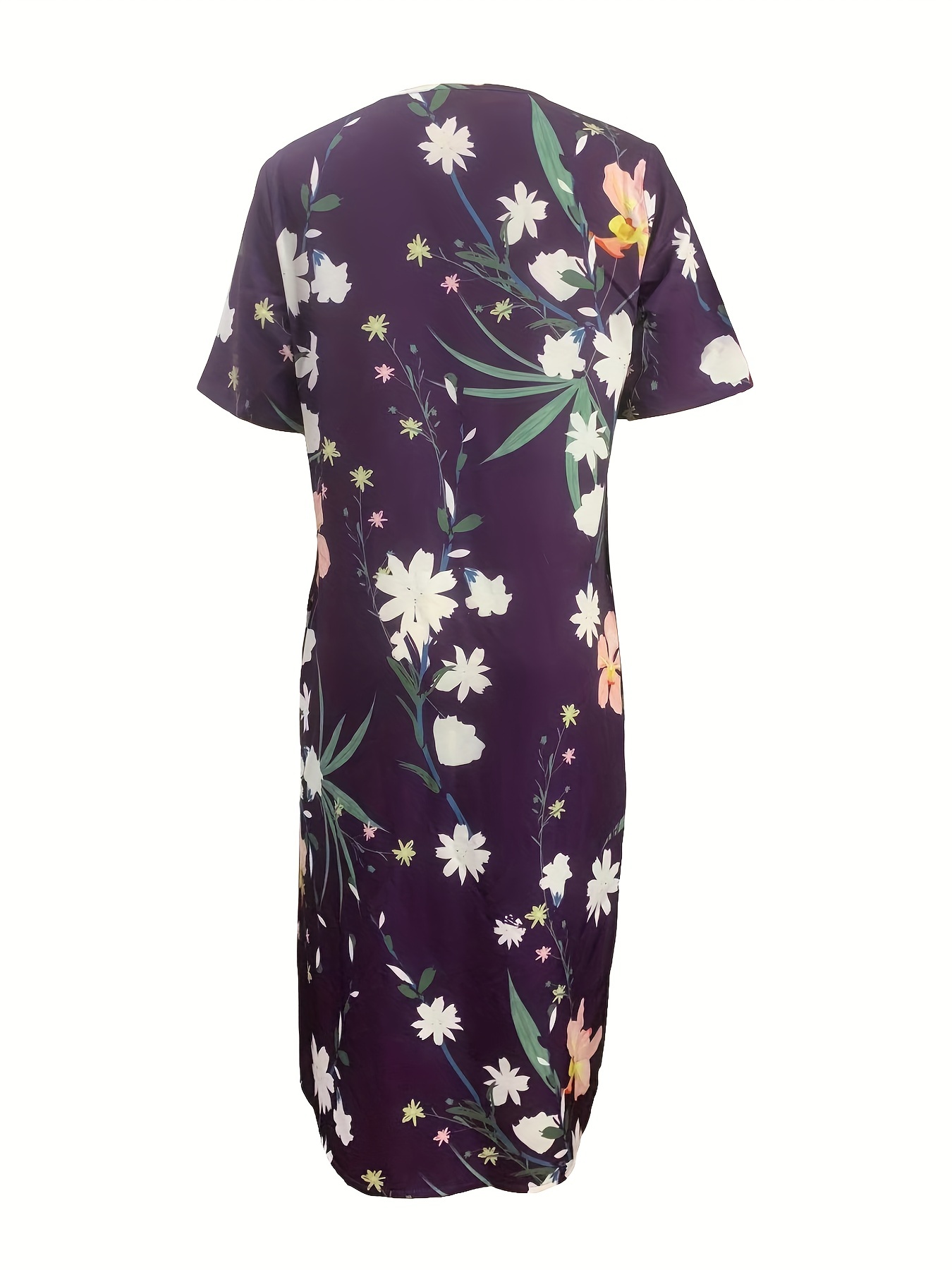 floral print high waist dress casual crew neck short sleeve summer dress womens clothing details 1