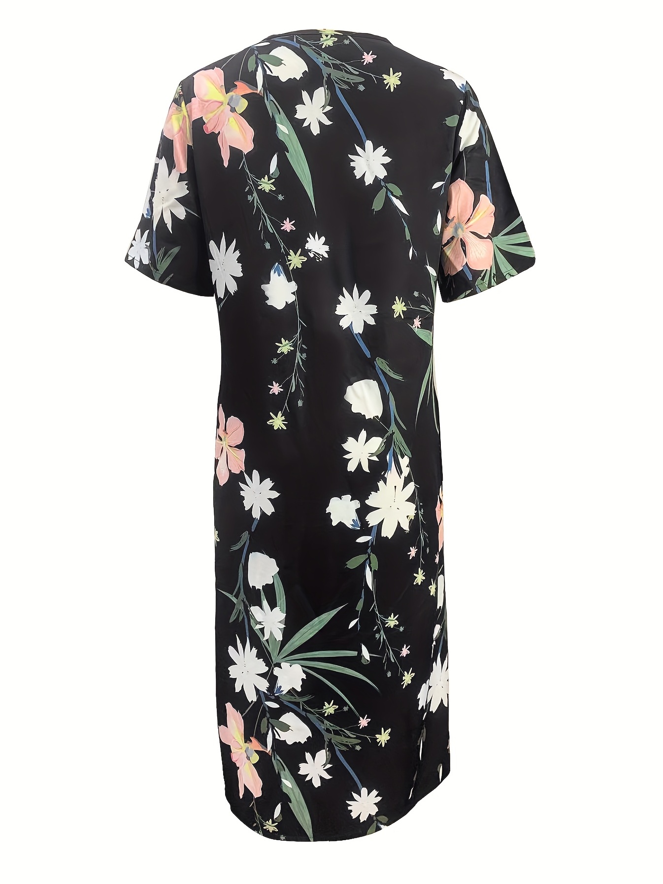 floral print high waist dress casual crew neck short sleeve summer dress womens clothing details 6