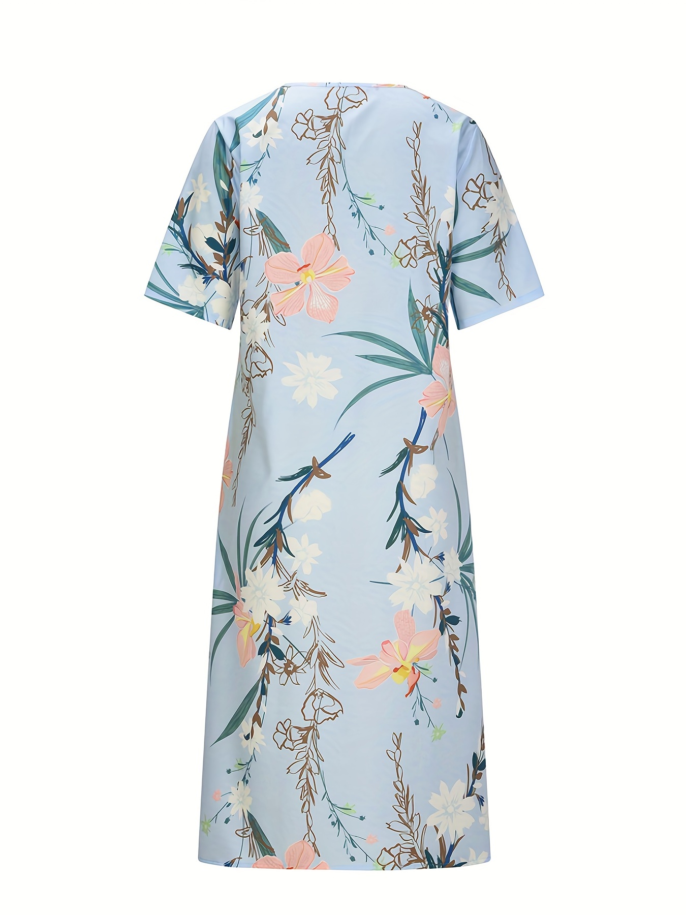 floral print high waist dress casual crew neck short sleeve summer dress womens clothing details 20