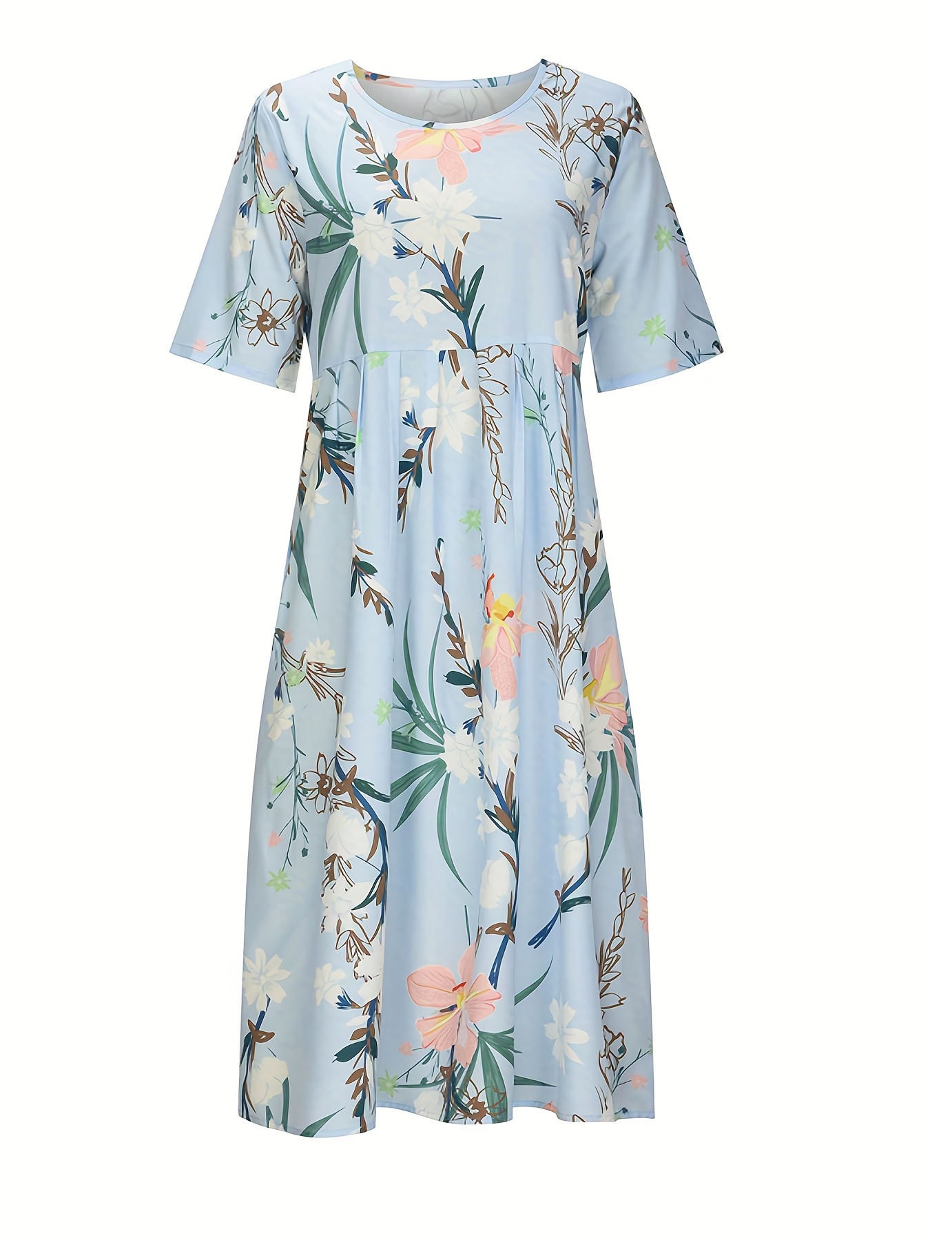 floral print high waist dress casual crew neck short sleeve summer dress womens clothing details 22