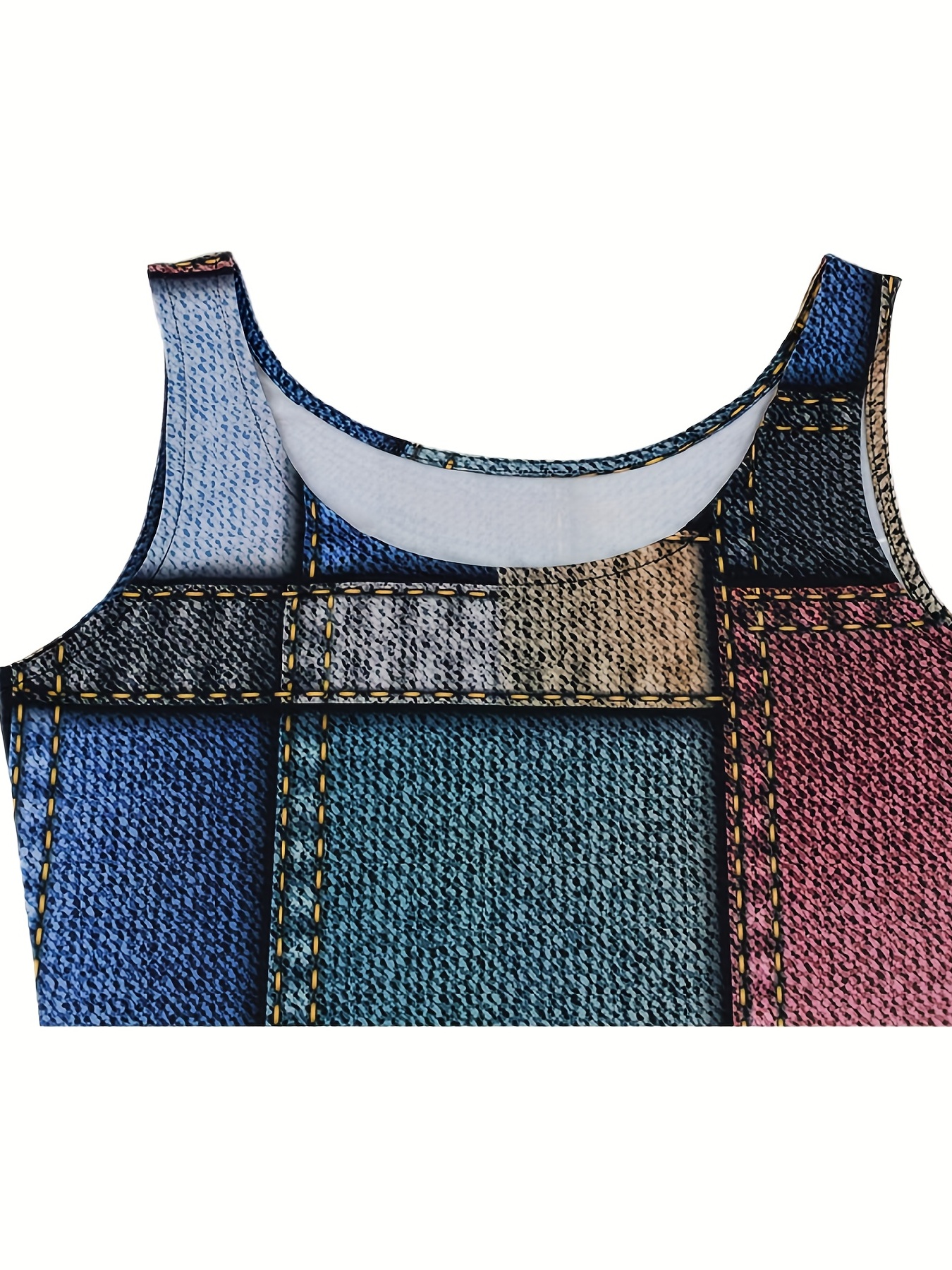 patchwork tank dress casual sleeveless bodycon scoop neck bag hip dress womens clothing details 2