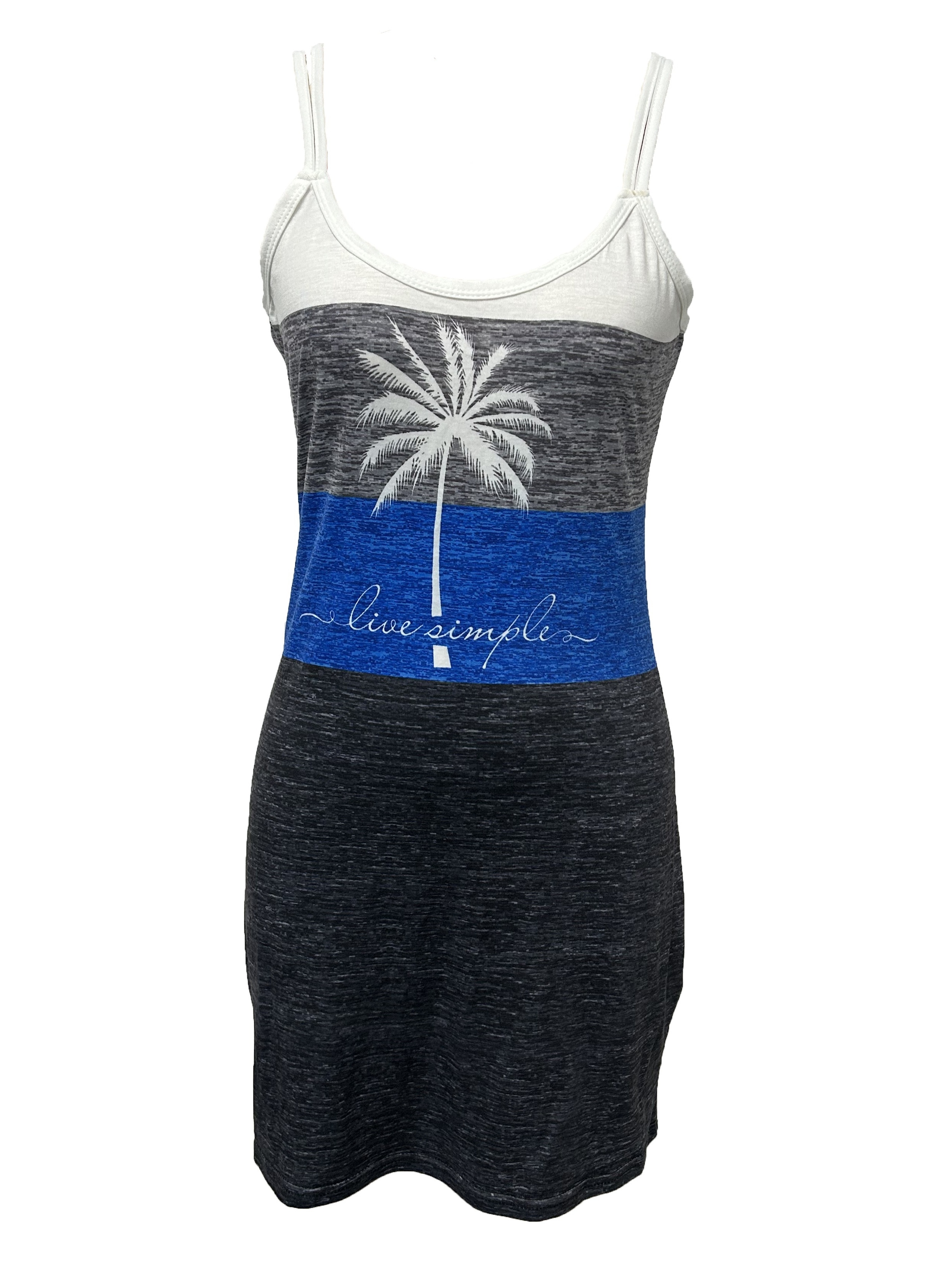 color block coconut tree print dress casual spaghetti strap sleeveless dress womens clothing details 4