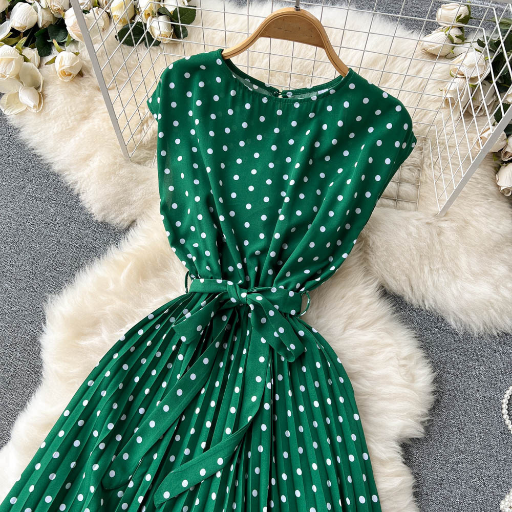 polka dot pleated dress short sleeve casual dress for spring summer womens clothing details 3
