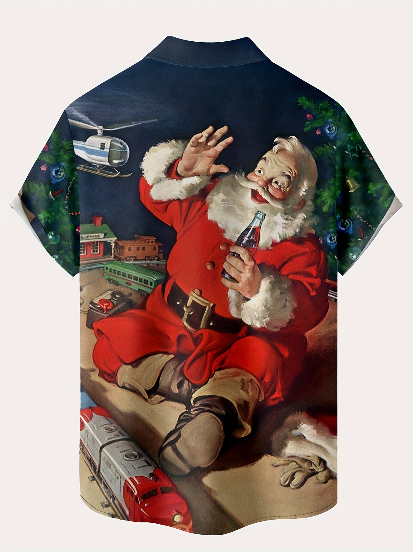 various creative christmas santa anime pattern mens trendy short sleeve lapel hawaiian shirt for summer details 10