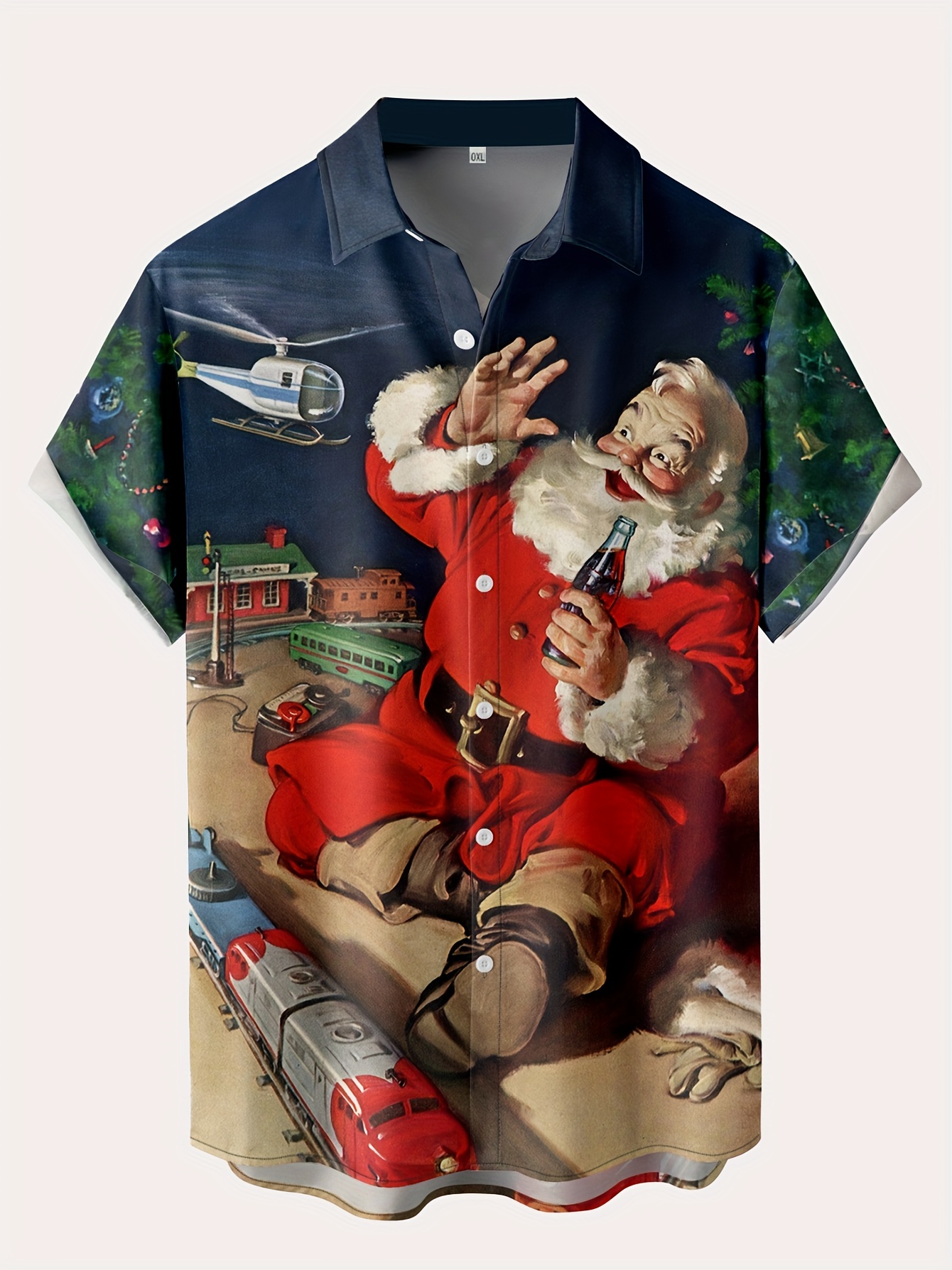 various creative christmas santa anime pattern mens trendy short sleeve lapel hawaiian shirt for summer details 11