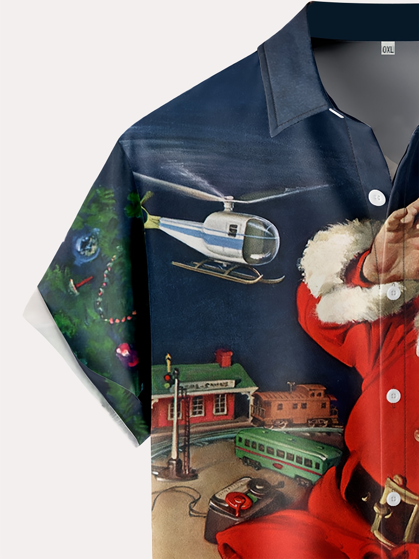 various creative christmas santa anime pattern mens trendy short sleeve lapel hawaiian shirt for summer details 13