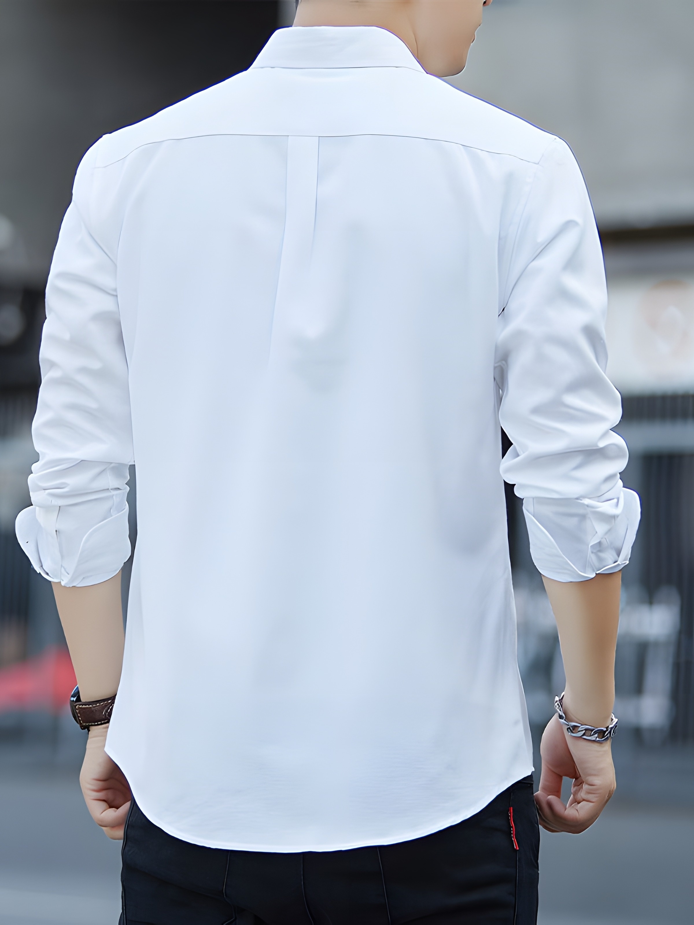 solid color mens classic all match long sleeve button up shirt with chest pocket spring fall clothing details 16
