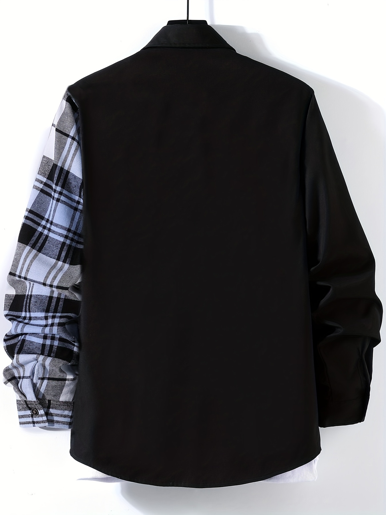 stylish collage chest pocket plaid pattern casual long sleeve button up shirt mens clothes for spring summer fall outdoor details 4