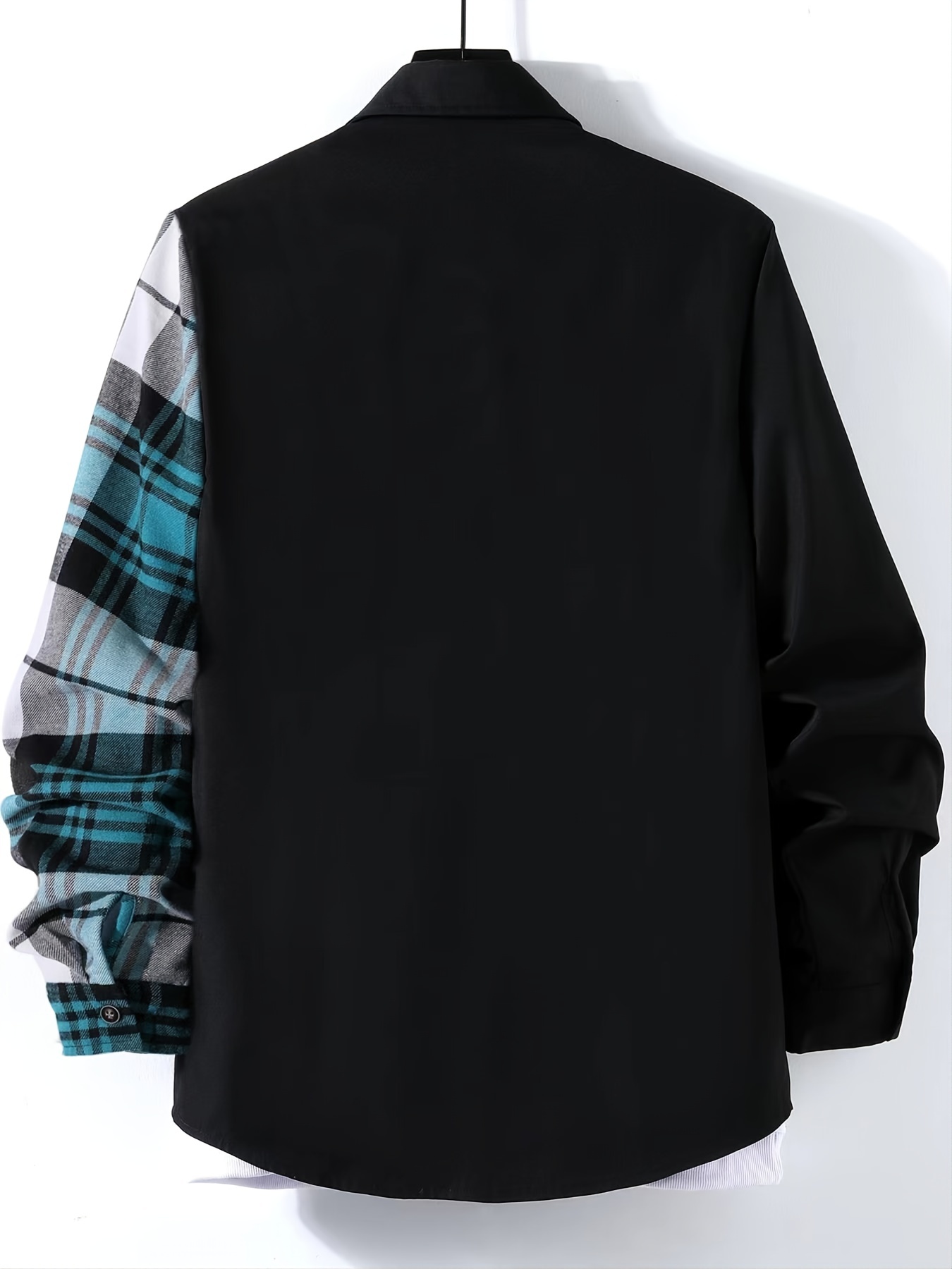 stylish collage chest pocket plaid pattern casual long sleeve button up shirt mens clothes for spring summer fall outdoor details 16
